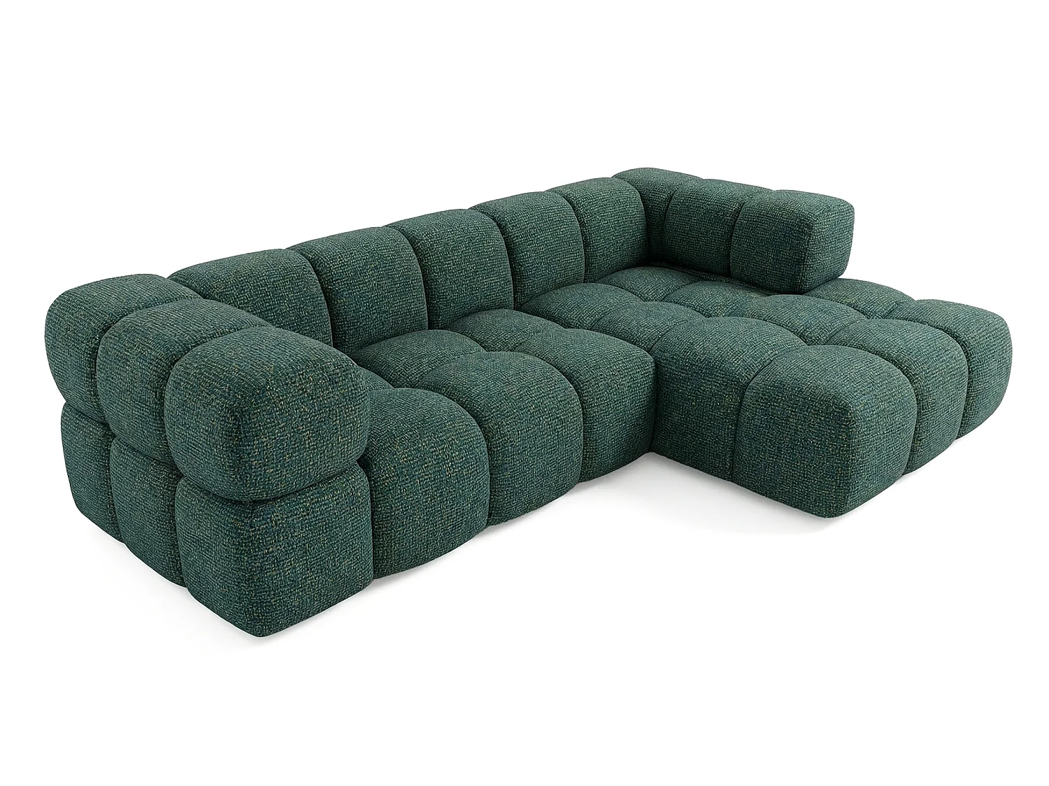 Canapé d'angle droit capitonné en tissu bouclé vert 280 cm - AVERRO
