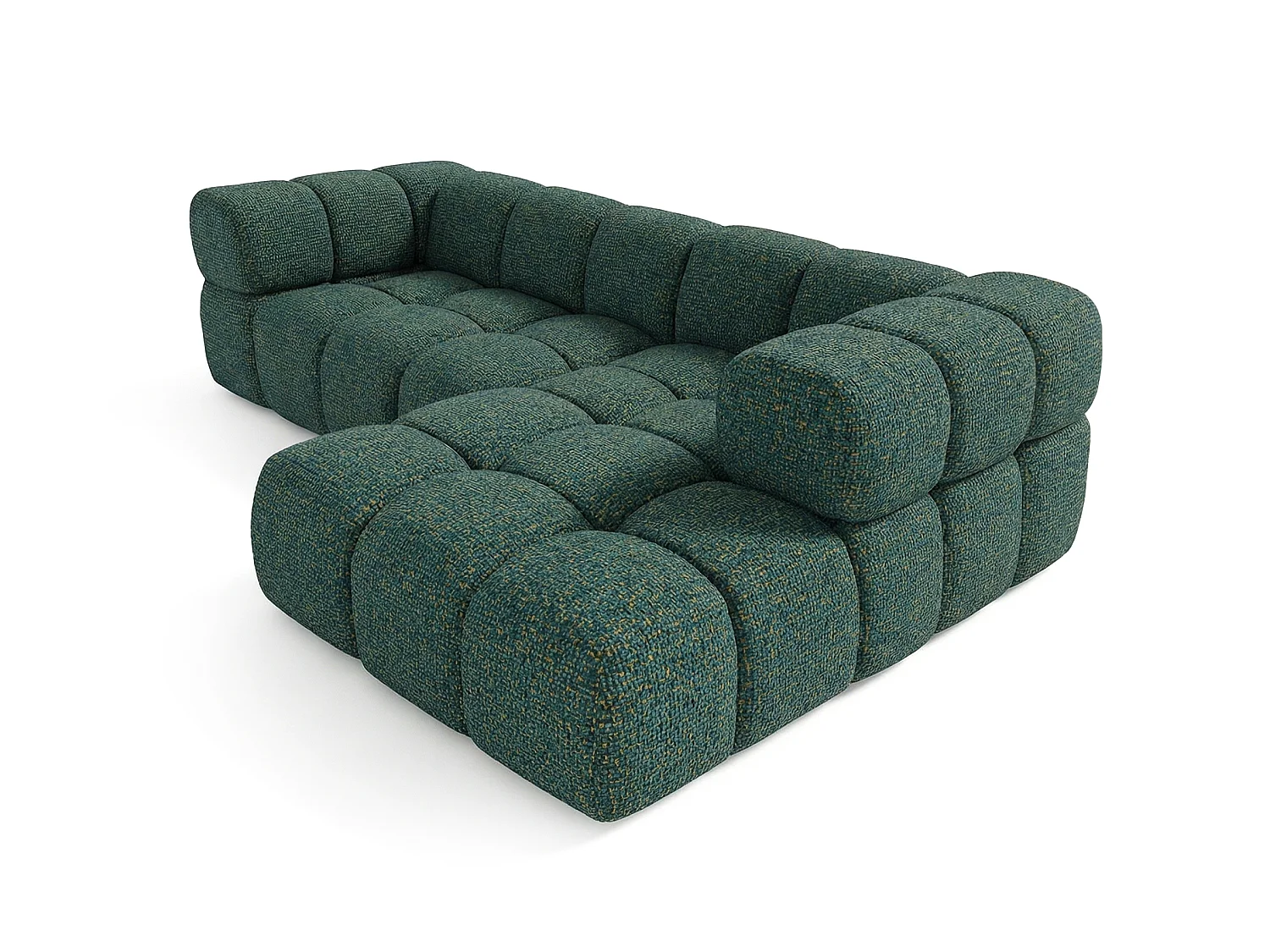Canapé d'angle droit capitonné en tissu bouclé vert 280 cm - AVERRO