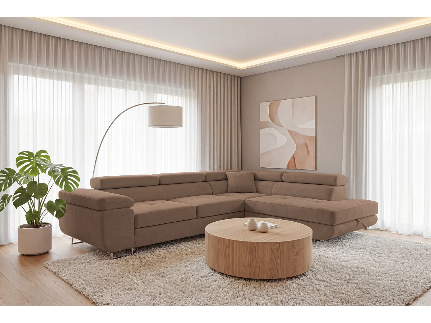 Ecksofa L-Form rechts mit Schlaffunktion braun 272 cm - Luca