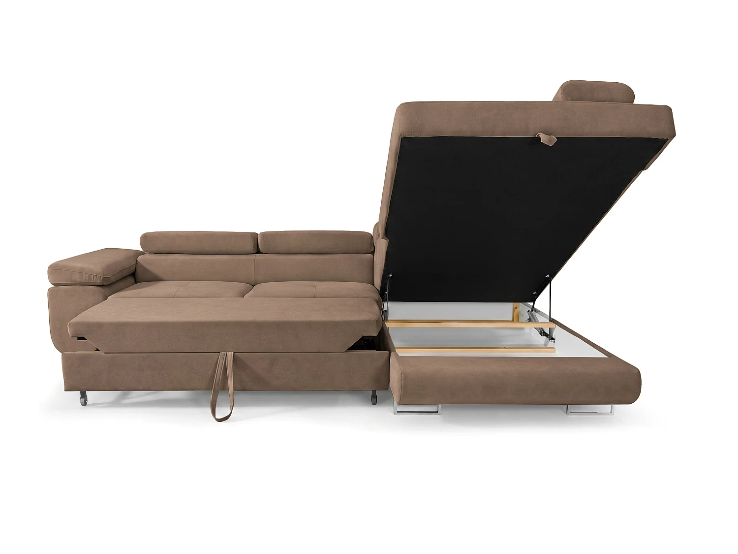 Ecksofa L-Form rechts mit Schlaffunktion braun 272 cm - Luca