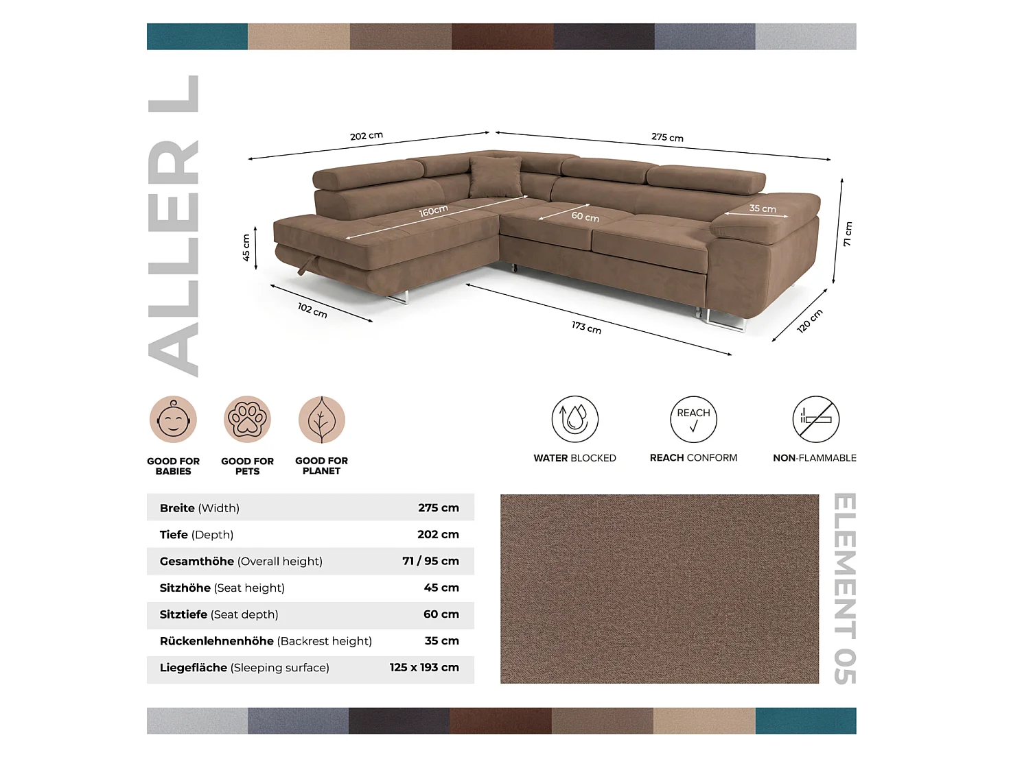 Canapé d'angle convertible 5 places avec rangement en velours marron