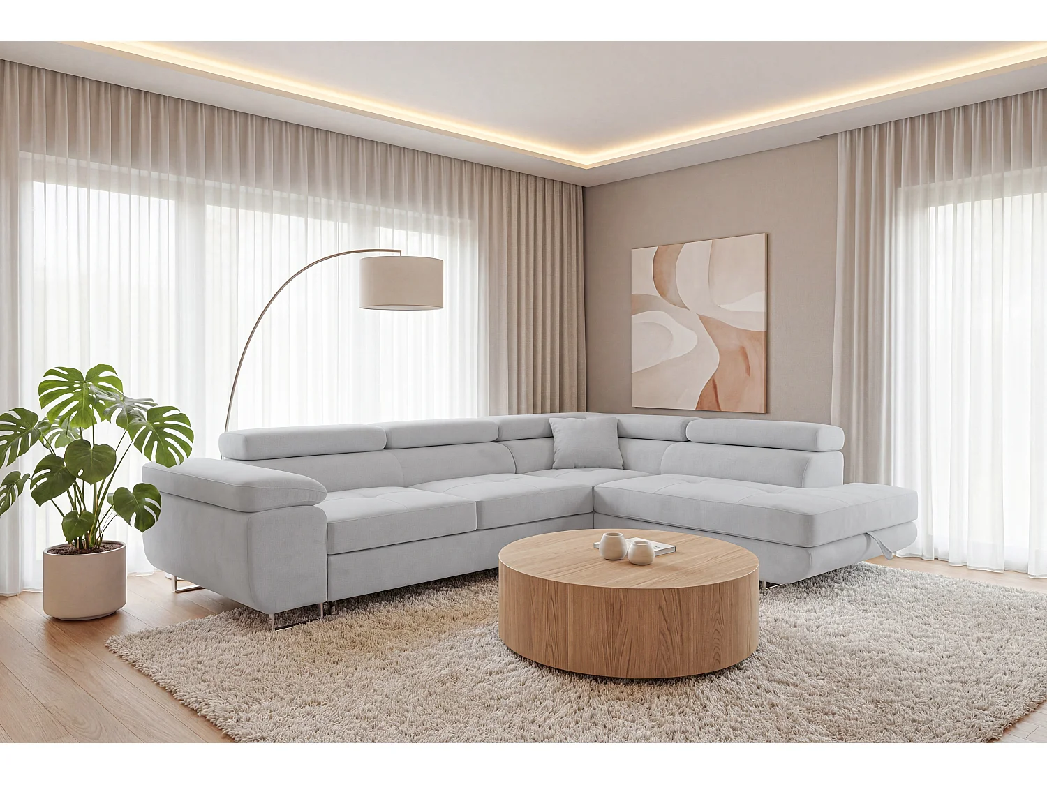 Ecksofa L-Form rechts mit Schlaffunktion hellgrau 272 cm - Luca