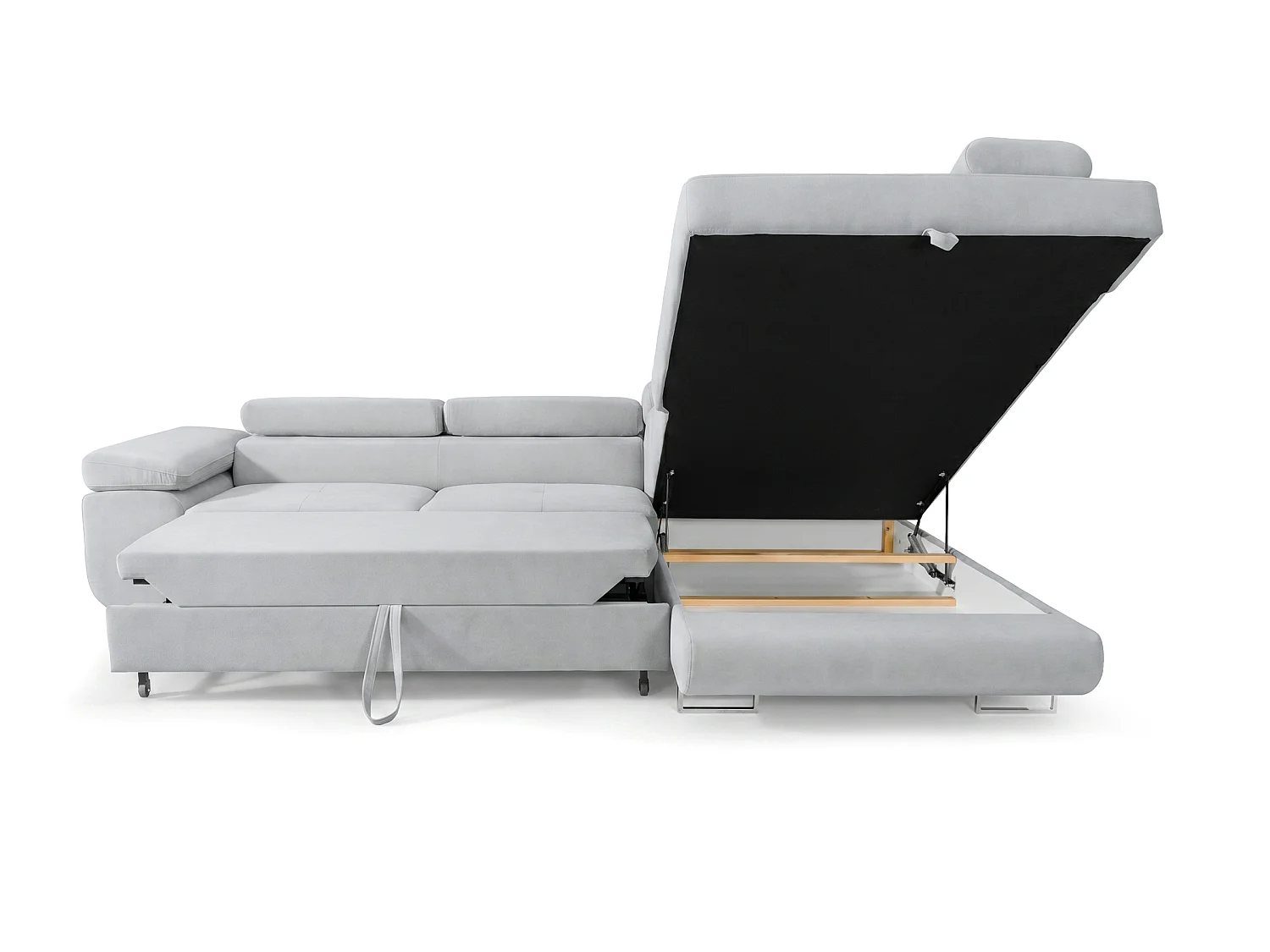 Ecksofa L-Form rechts mit Schlaffunktion hellgrau 272 cm - Luca
