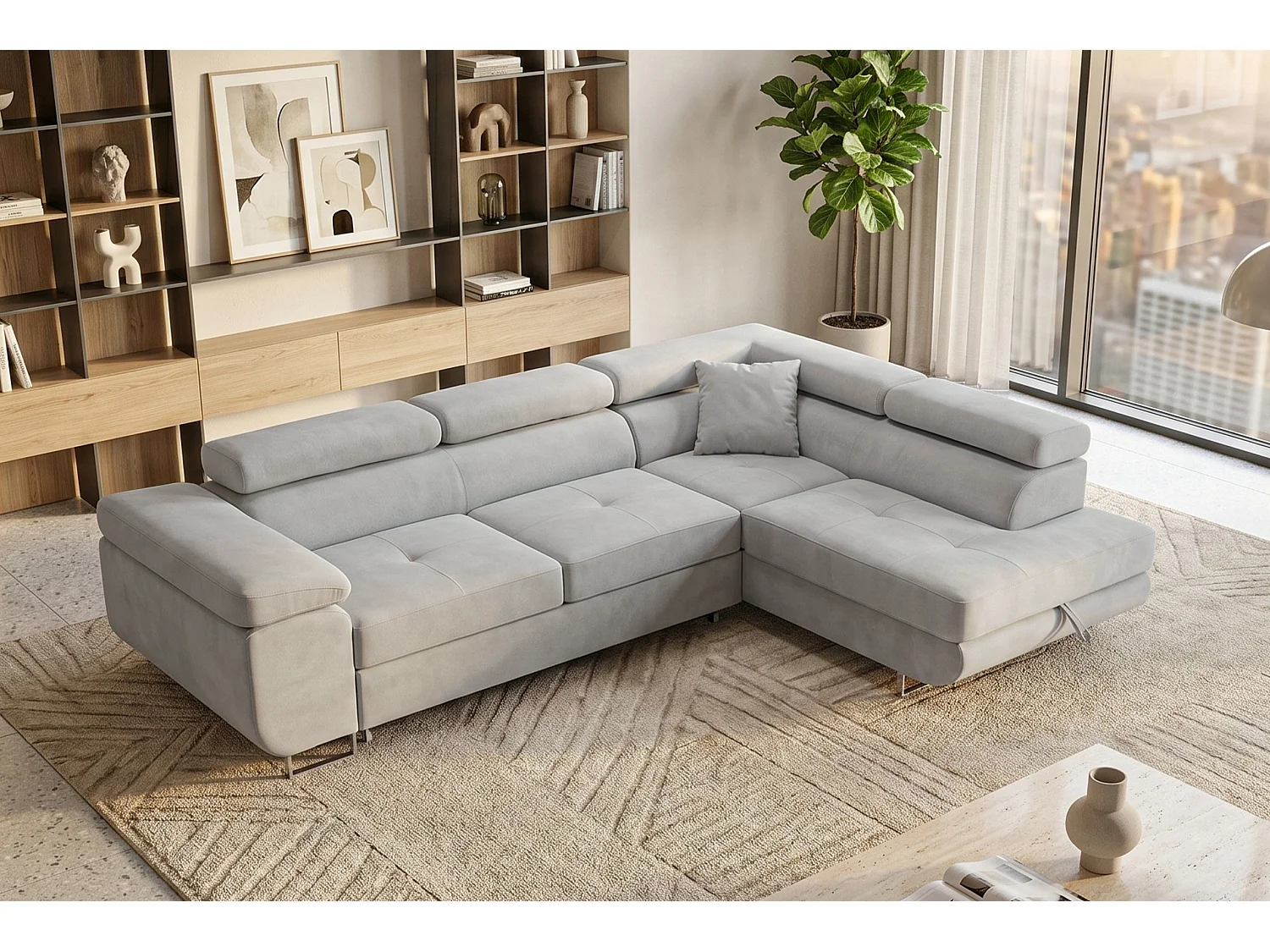 Ecksofa L-Form rechts mit Schlaffunktion hellgrau 272 cm - Luca