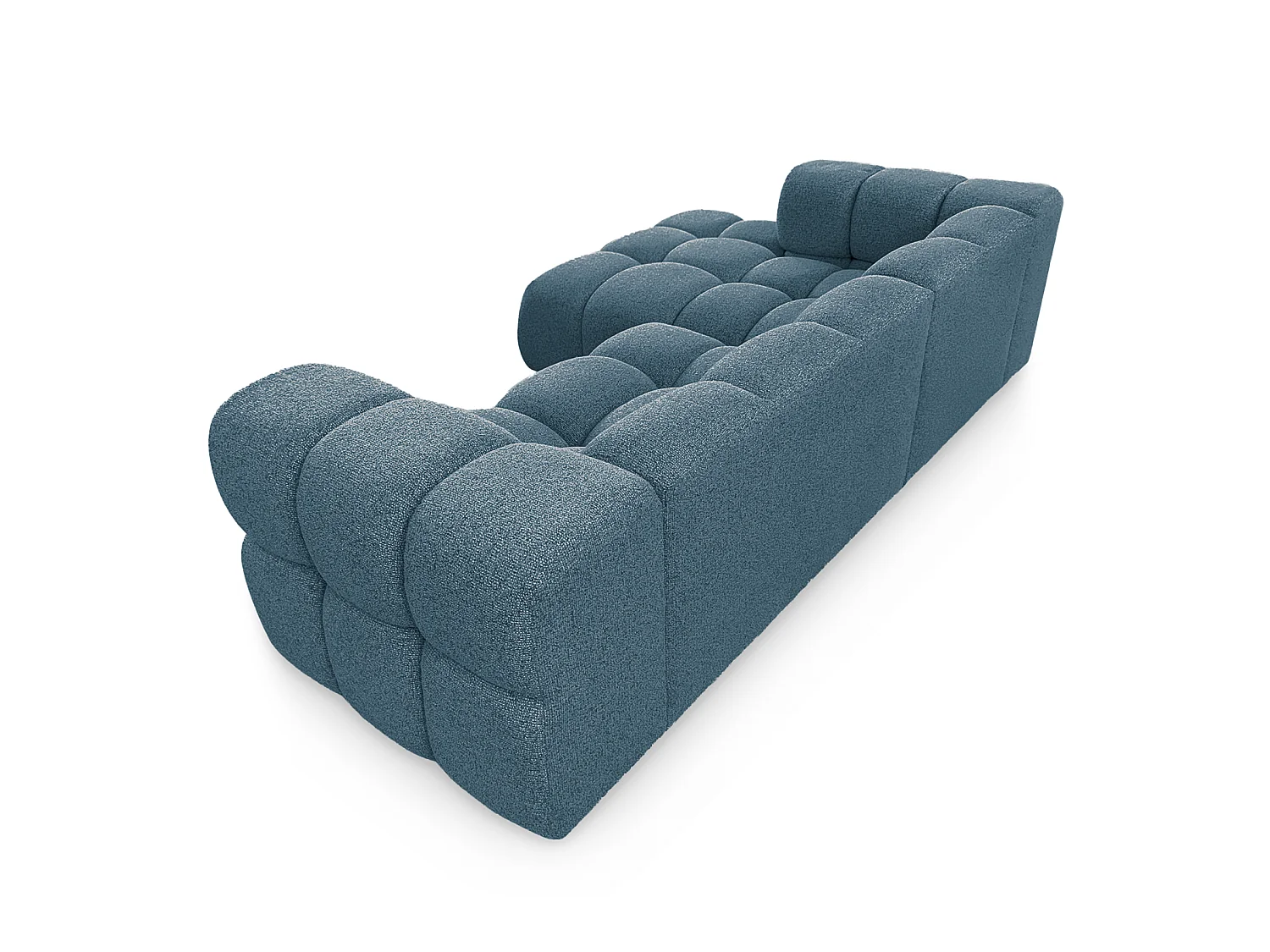 Canapé d'angle gauche capitonné en tissu bouclé bleu canard 280 cm - AVERRO