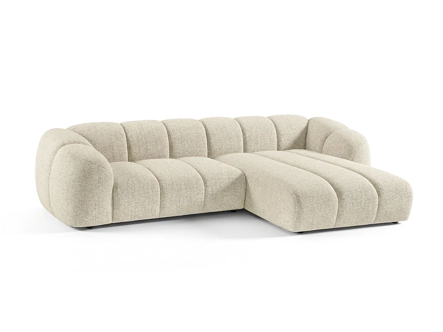 Canapé d'angle droit tissu bouclé blanc cassé 280 cm - Mali Design