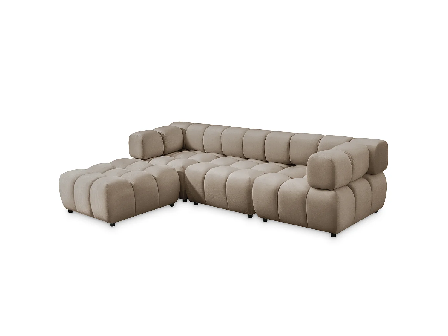 Canapé d'angle capitonné réversible en velours taupe 288 cm - TONDO