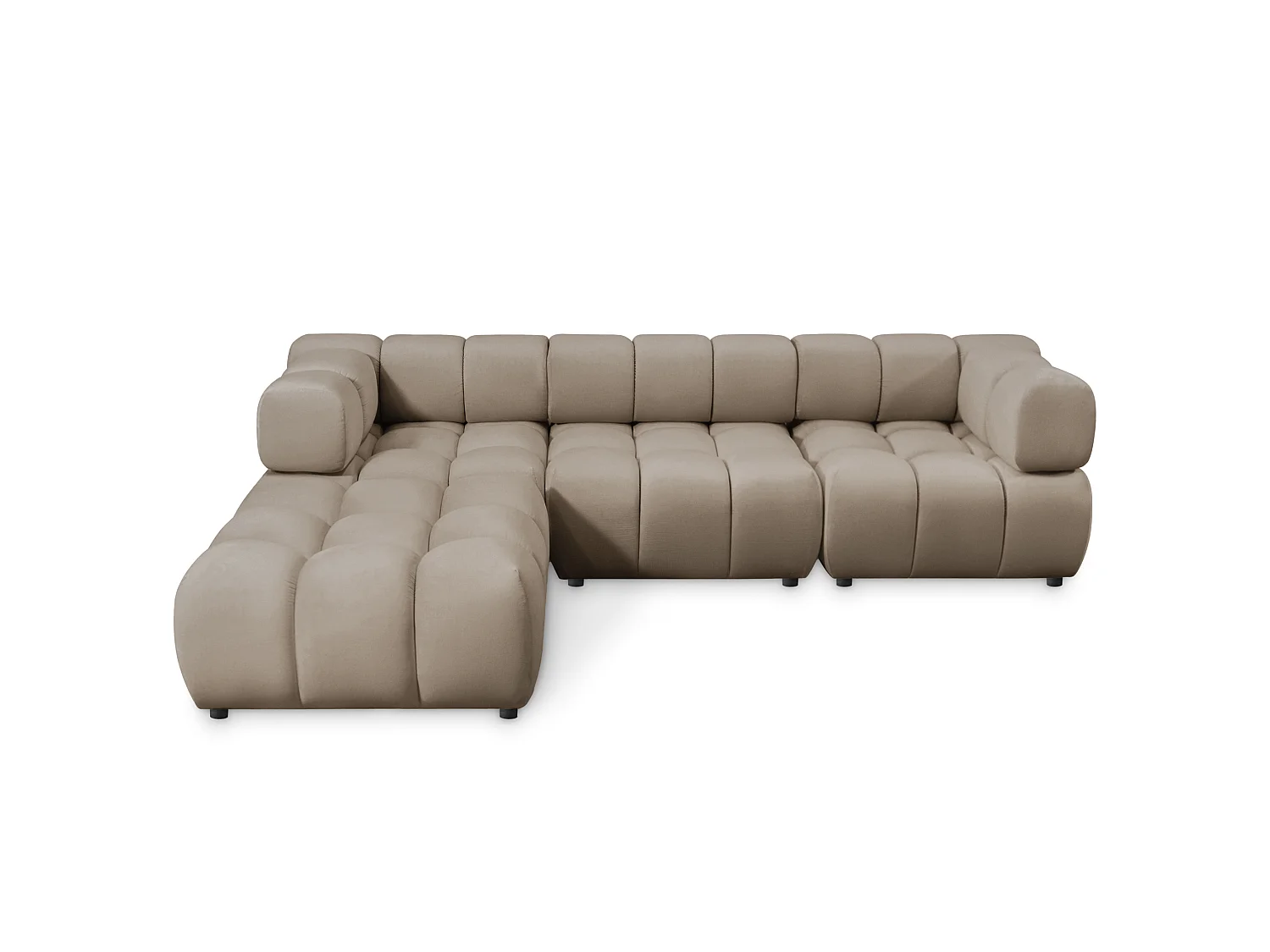 Canapé d'angle capitonné réversible en velours taupe 288 cm - TONDO