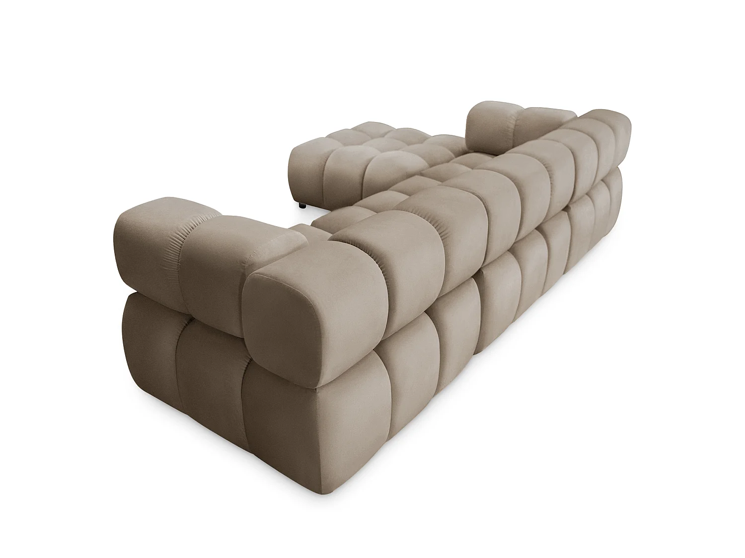 Canapé d'angle capitonné réversible en velours taupe 288 cm - TONDO