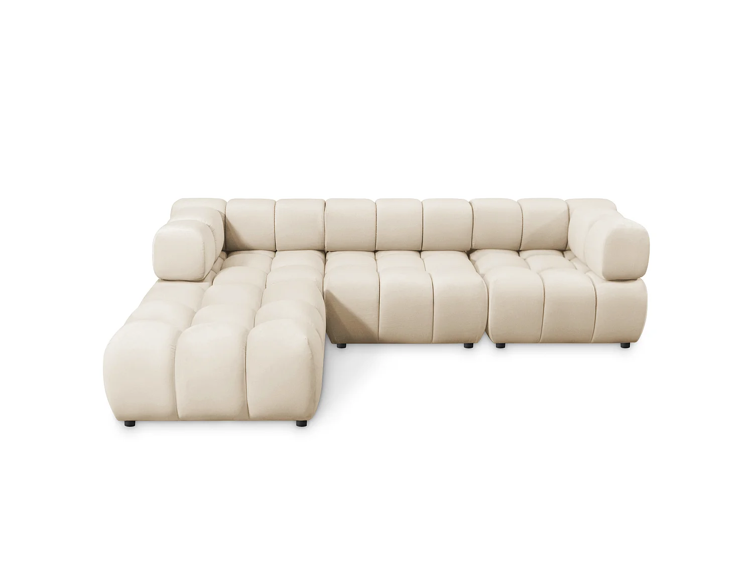 Canapé d'angle capitonné réversible en velours beige 288 cm - TONDO