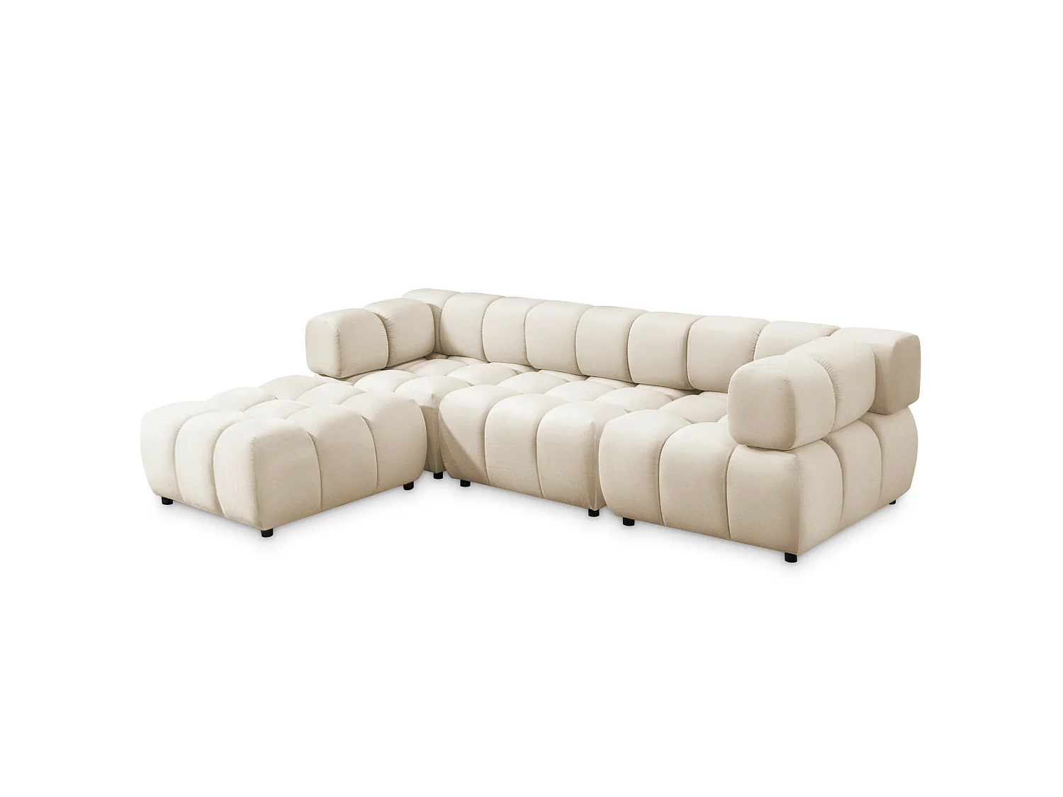 Canapé d'angle capitonné réversible en velours beige 288 cm - TONDO