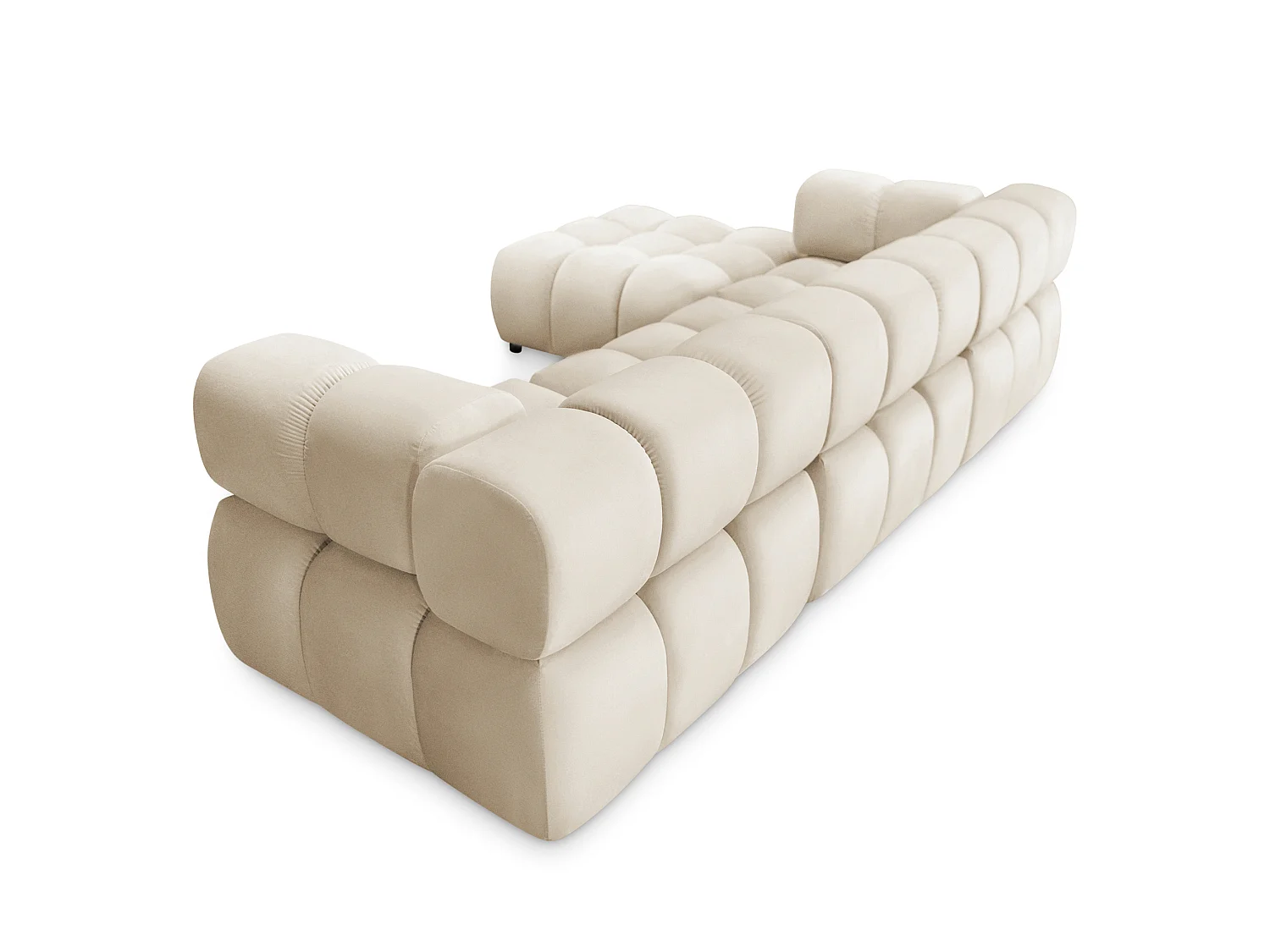 Canapé d'angle capitonné réversible en velours beige 288 cm - TONDO