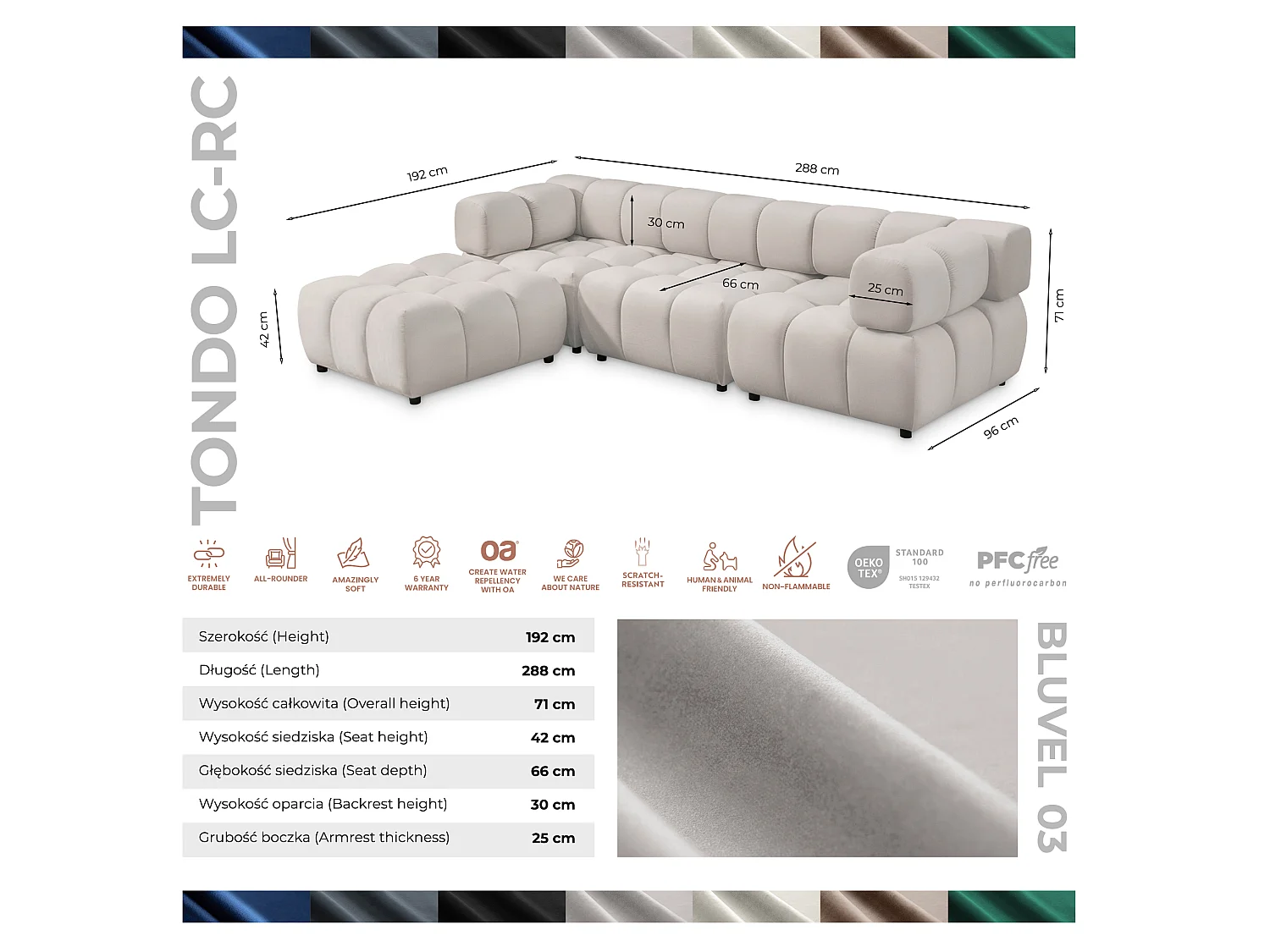 Canapé d'angle capitonné réversible en velours gris clair 288 cm - TONDO