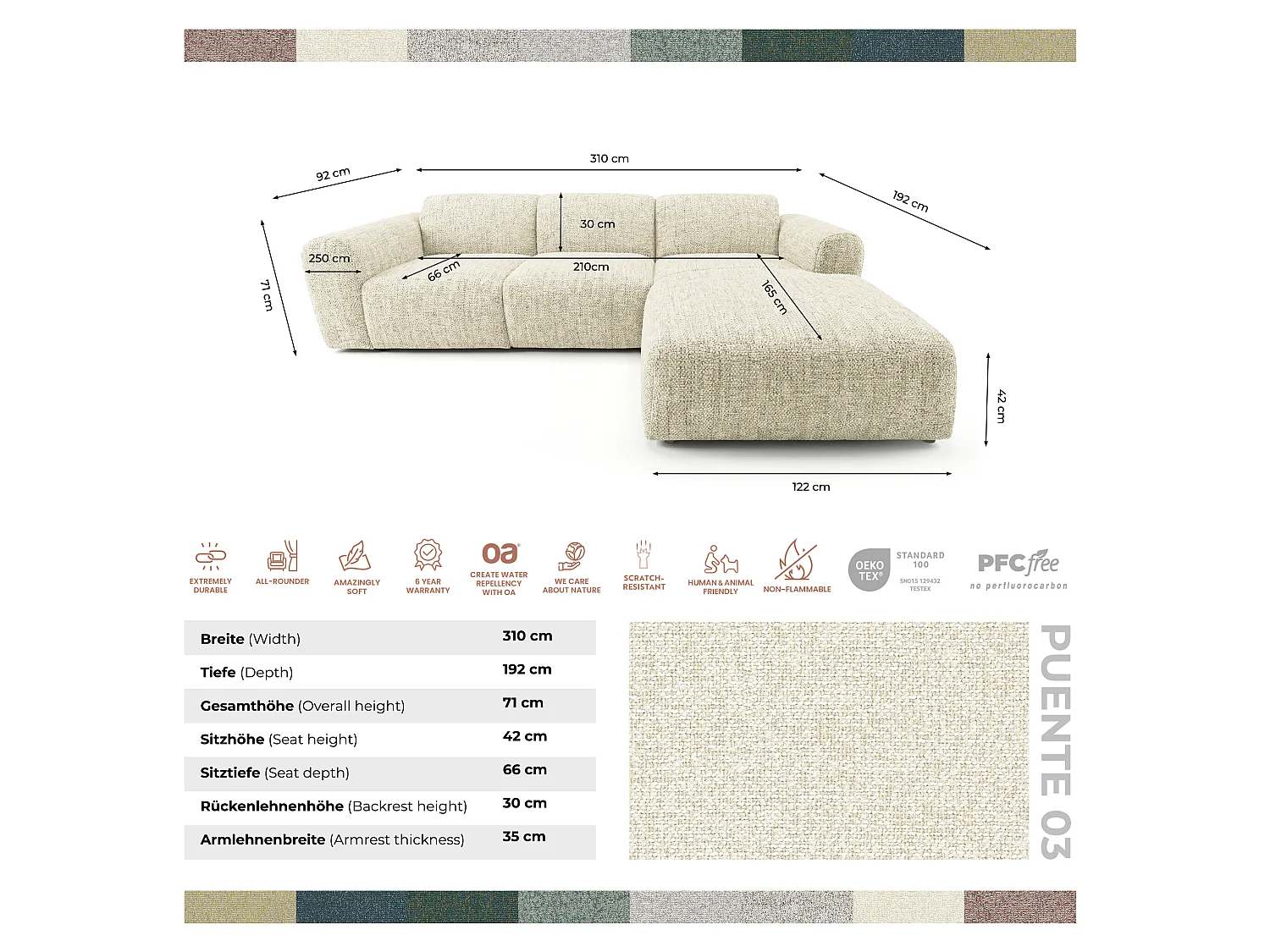Canapé d'angle gauche en tissu bouclé blanc cassé 310 cm - GIN