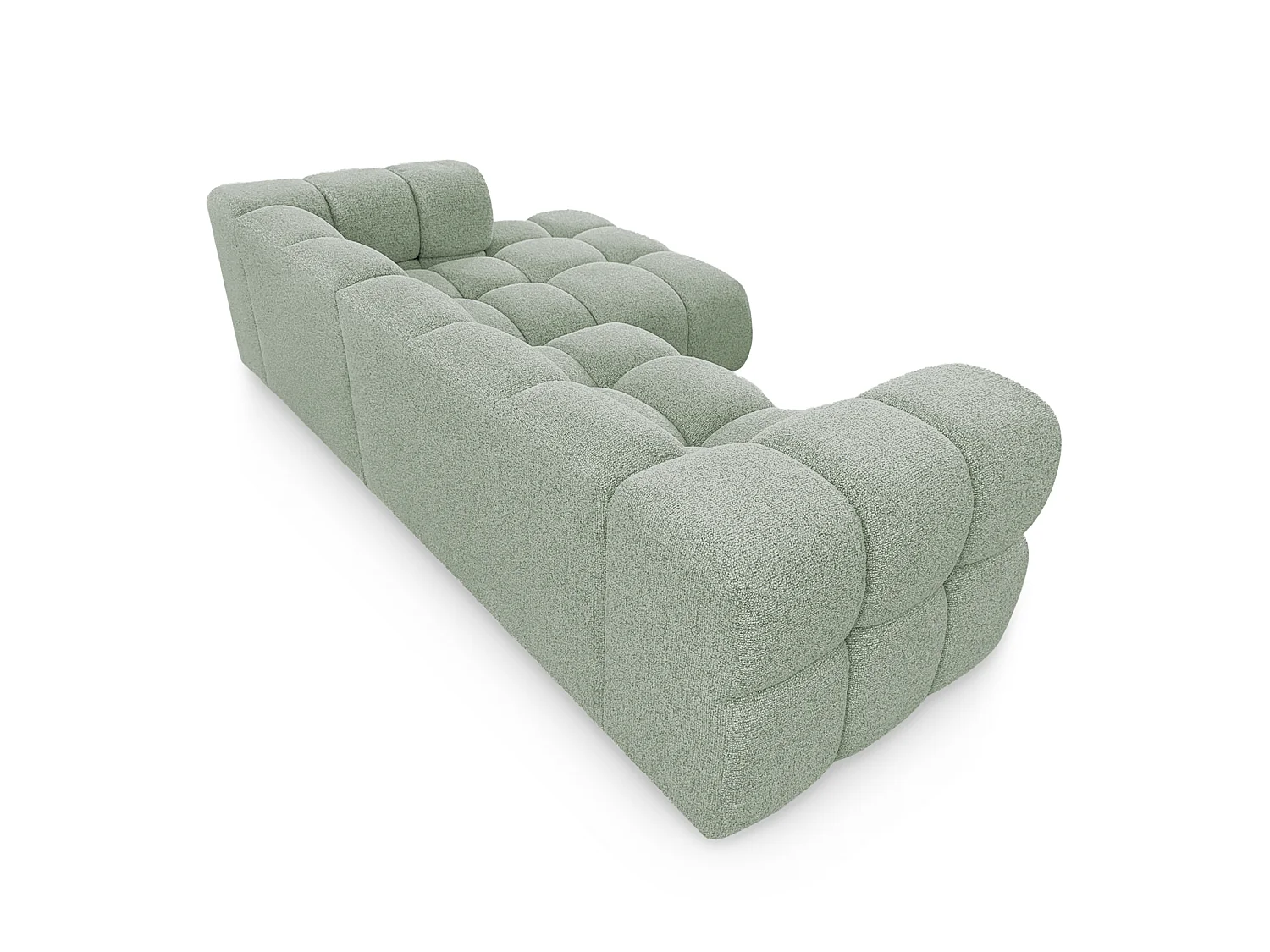 Canapé d'angle droit capitonné en tissu bouclé vert amande 280 cm - AVERRO