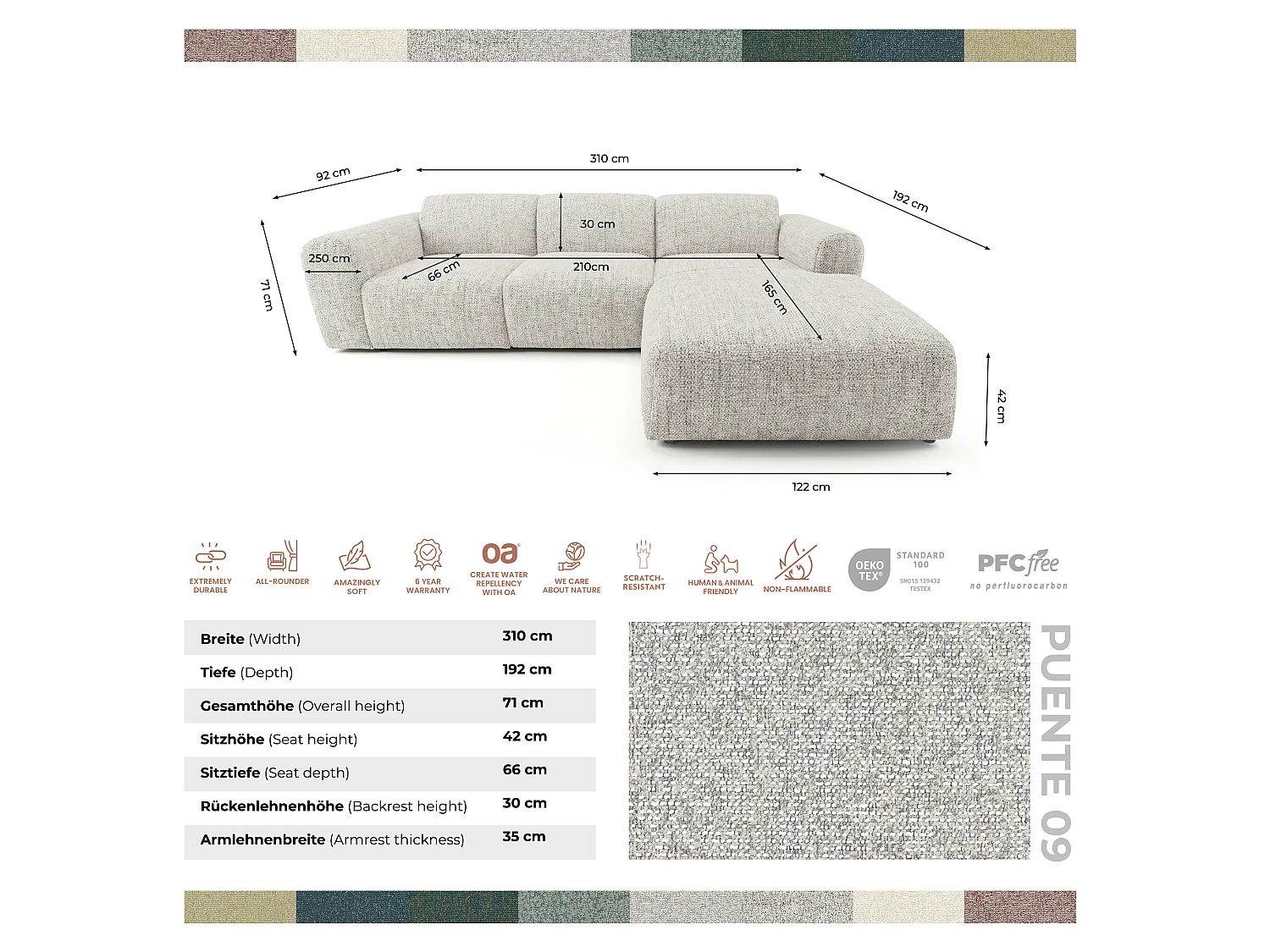 Canapé d'angle gauche en tissu bouclé beige 310 cm - GIN