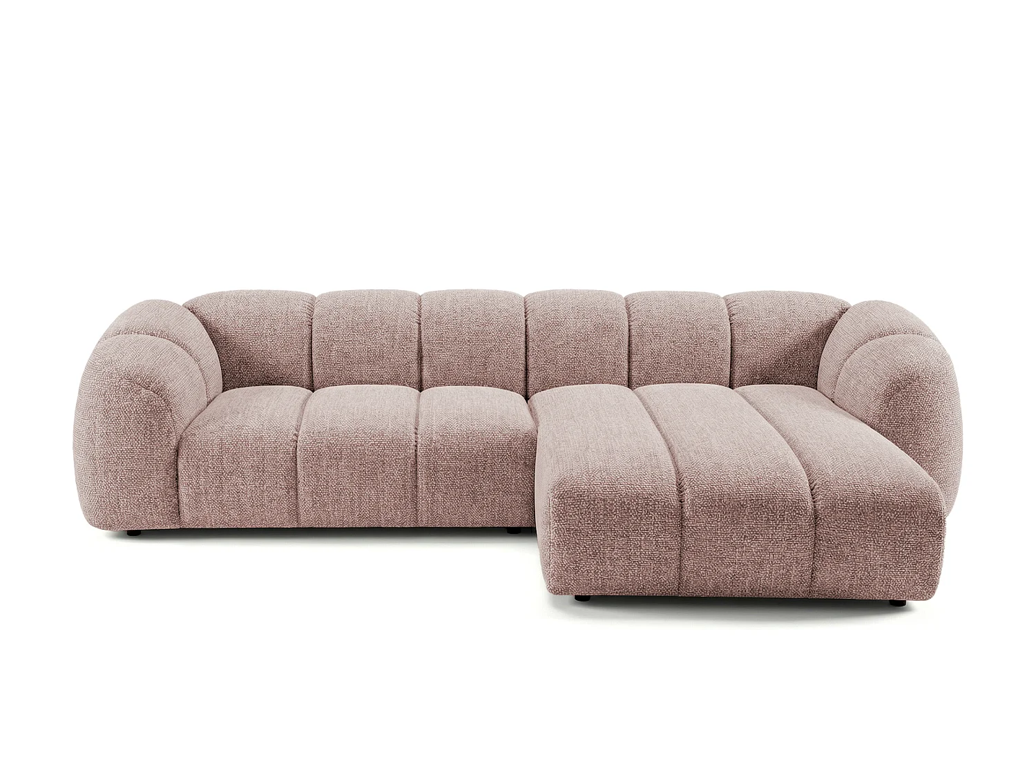 Canapé d'angle droit tissu bouclé rose poudré 280 cm - Mali Design