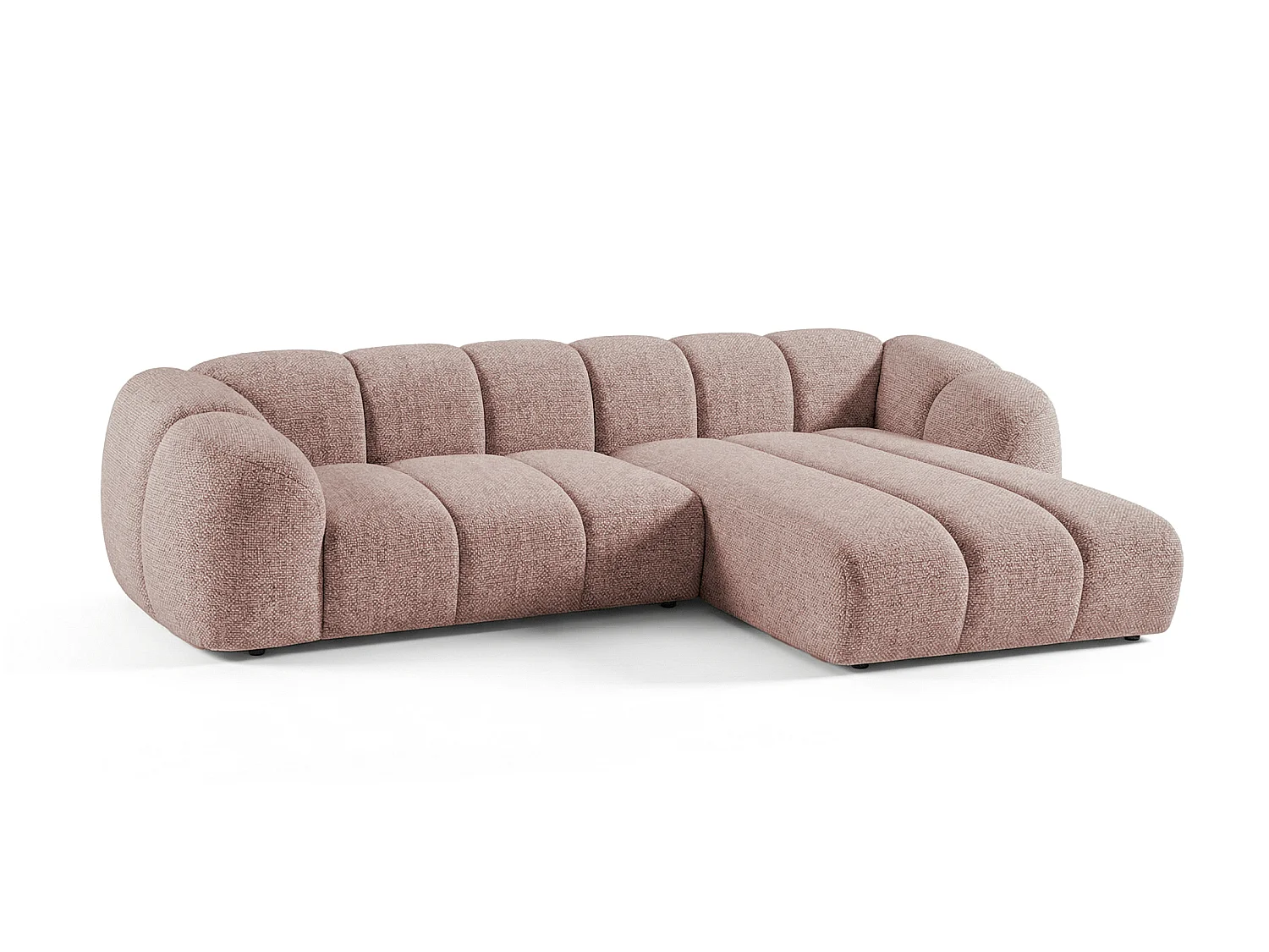 Canapé d'angle droit tissu bouclé rose poudré 280 cm - Mali Design