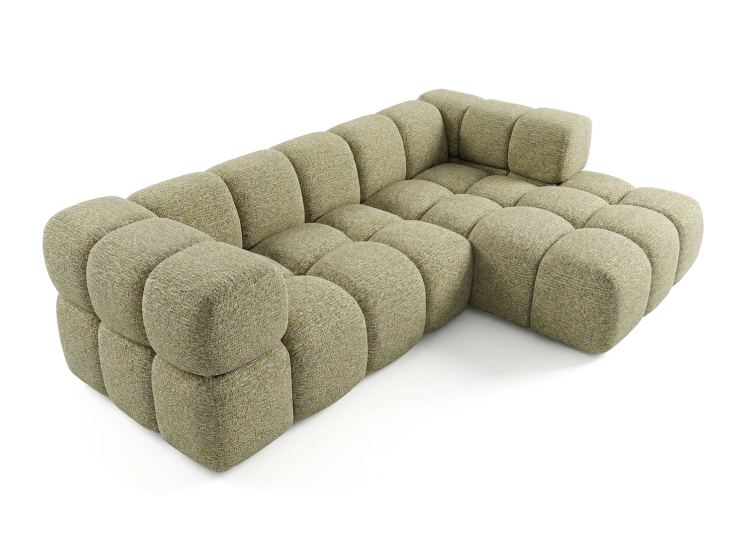 Canapé d'angle droit capitonné en tissu bouclé jaune moutarde 280 cm - AVERRO