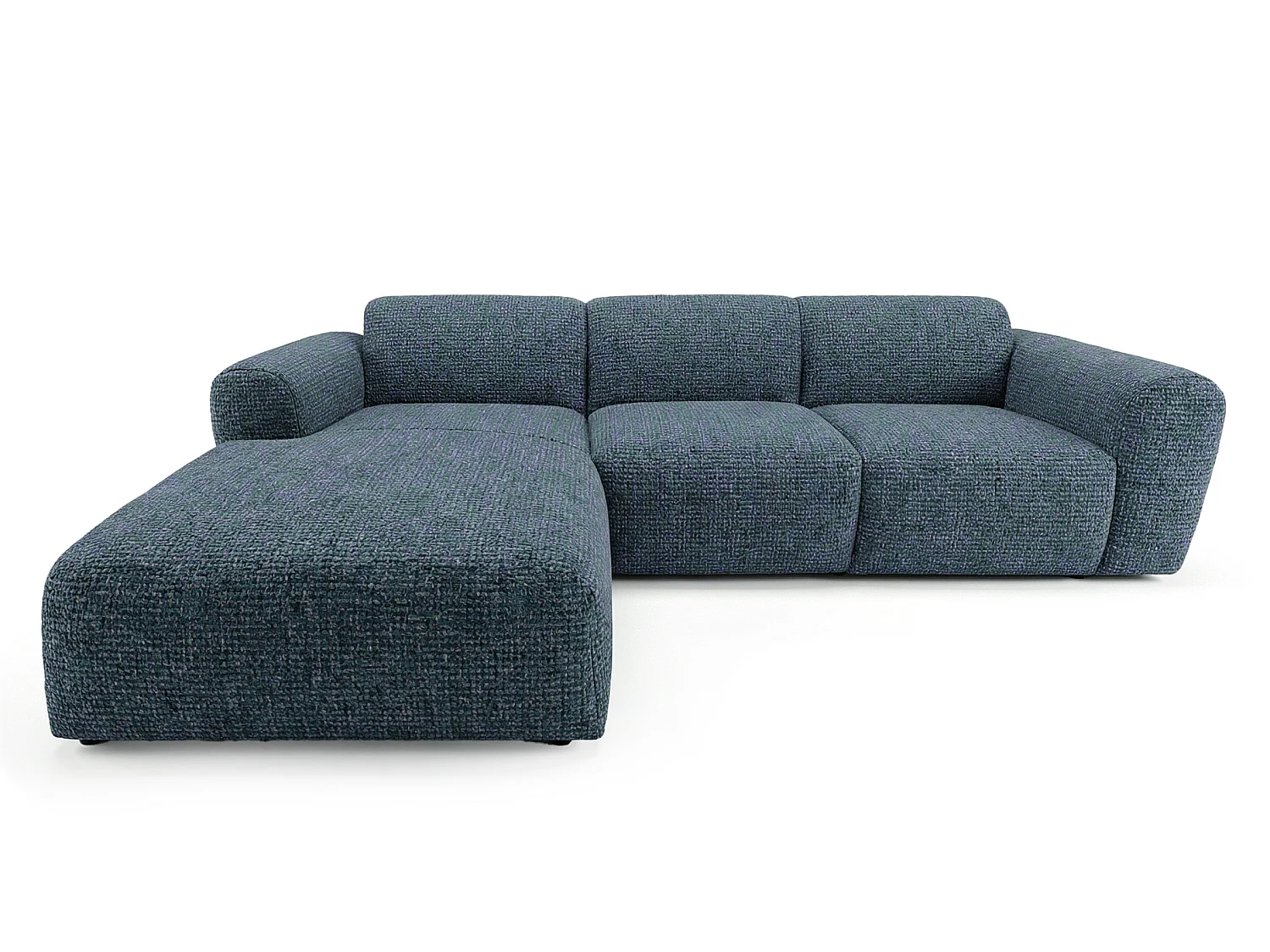 Canapé d'angle gauche en tissu bouclé bleu canard 310 cm - GIN