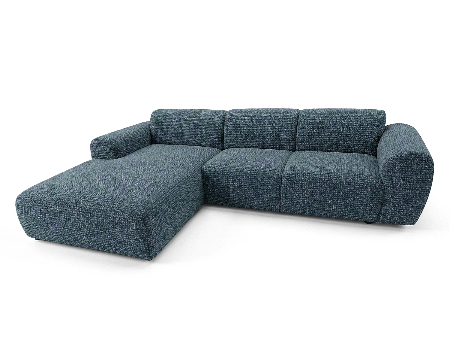 Canapé d'angle gauche en tissu bouclé bleu canard 310 cm - GIN