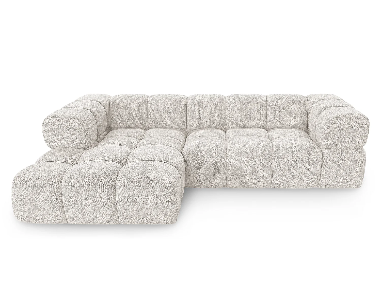 Canapé d'angle gauche capitonné en tissu bouclé beige 280 cm - AVERRO