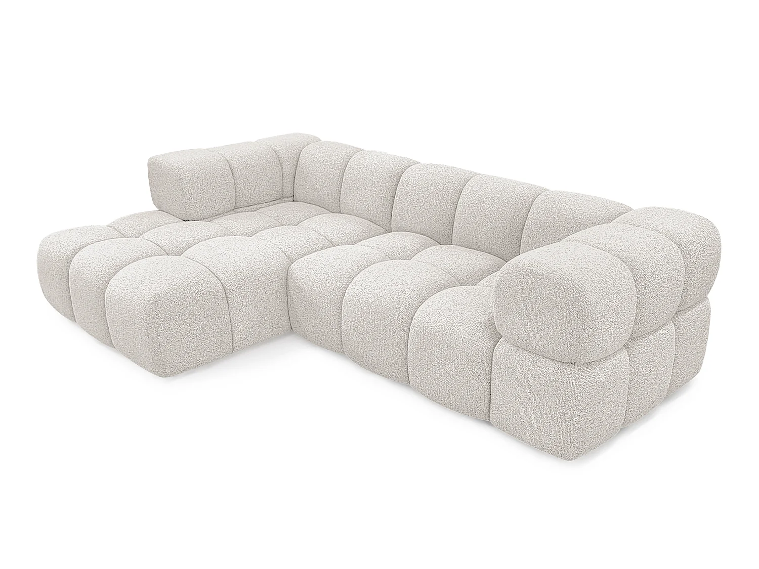 Canapé d'angle gauche capitonné en tissu bouclé beige 280 cm - AVERRO