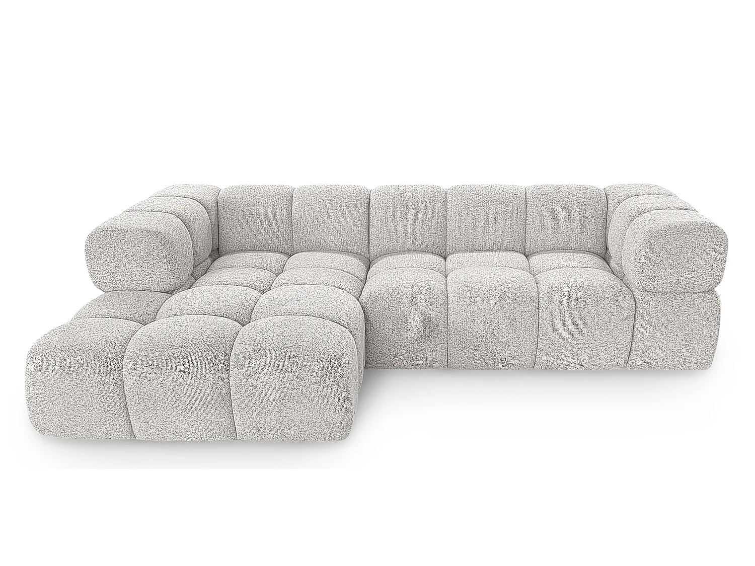 Canapé d'angle gauche capitonné en tissu bouclé gris clair 280 cm - AVERRO