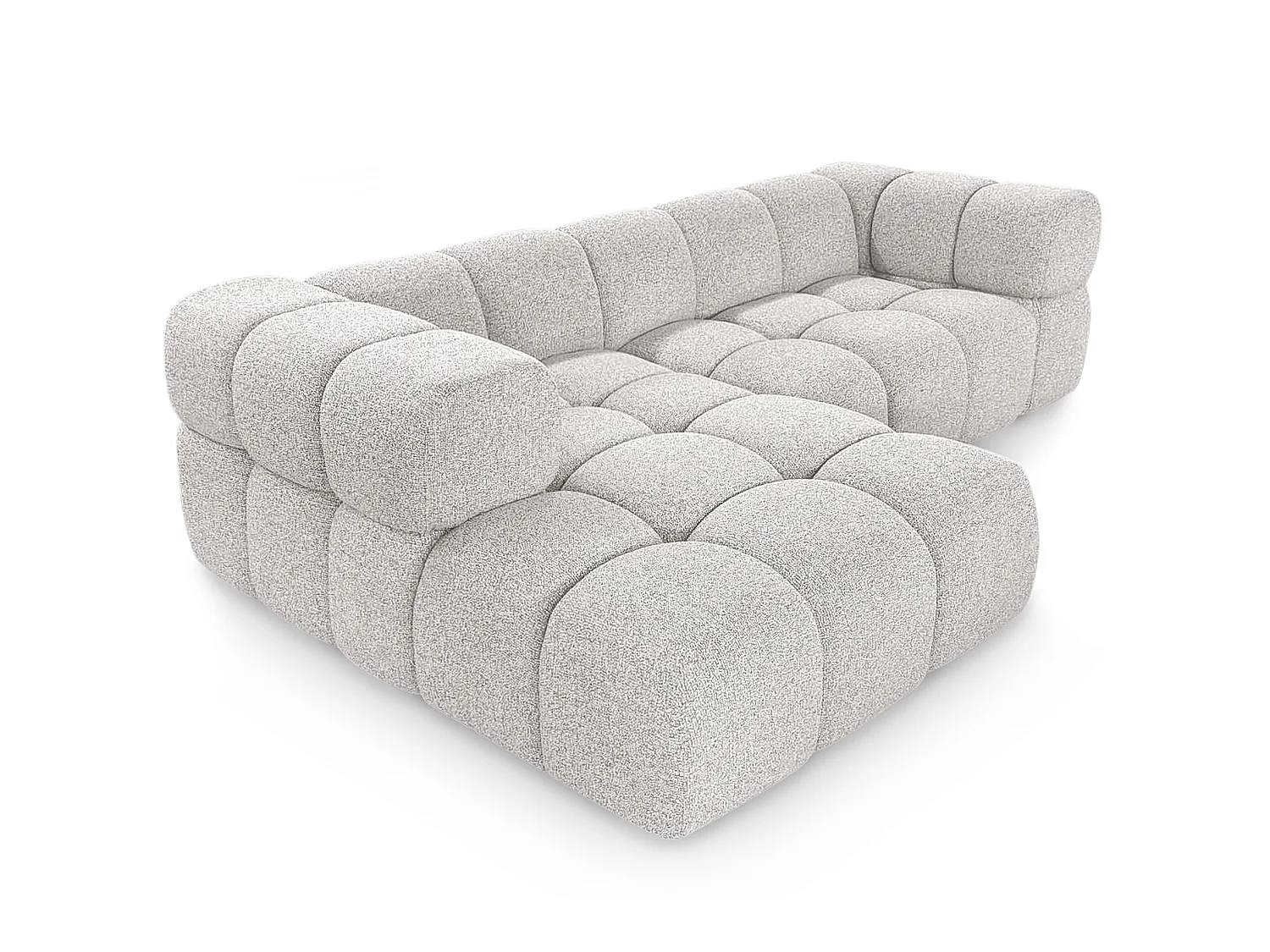 Canapé d'angle gauche capitonné en tissu bouclé gris clair 280 cm - AVERRO