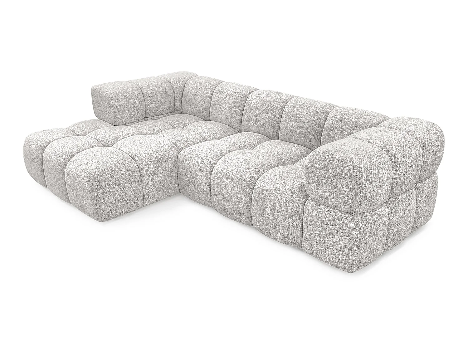 Canapé d'angle gauche capitonné en tissu bouclé gris clair 280 cm - AVERRO