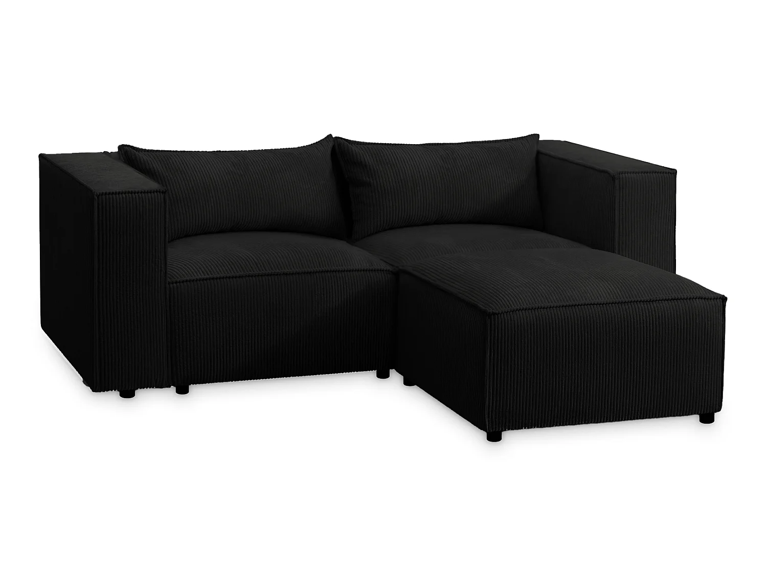 Canapé d'angle modulable en velours côtelé noir 210 cm - MODULO