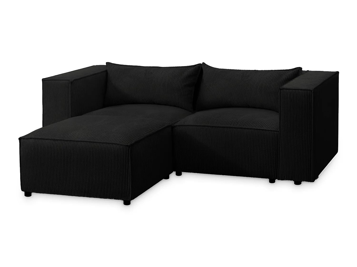 Canapé d'angle modulable en velours côtelé noir 210 cm - MODULO