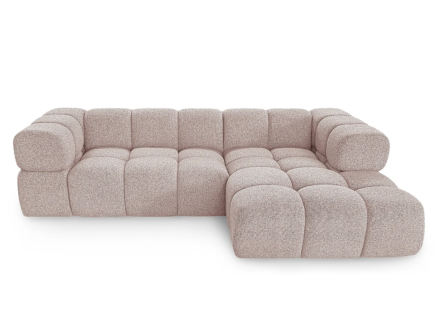 Canapé d'angle droit capitonné en tissu bouclé rose poudré 280 cm - AVERRO