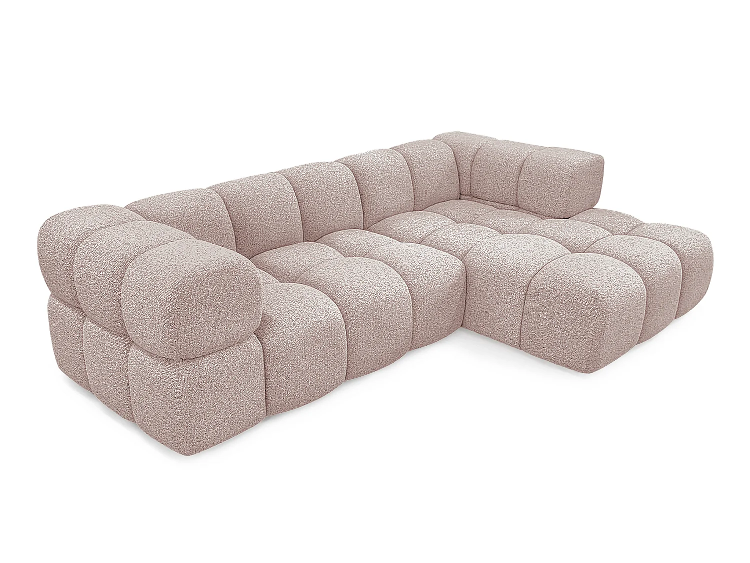 Canapé d'angle droit capitonné en tissu bouclé rose poudré 280 cm - AVERRO