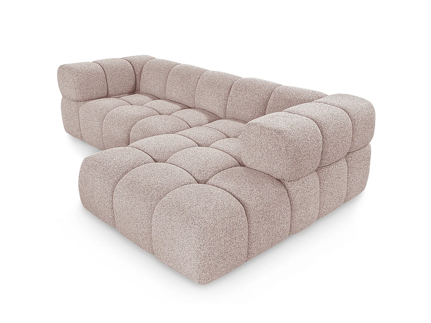 Canapé d'angle droit capitonné en tissu bouclé rose poudré 280 cm - AVERRO