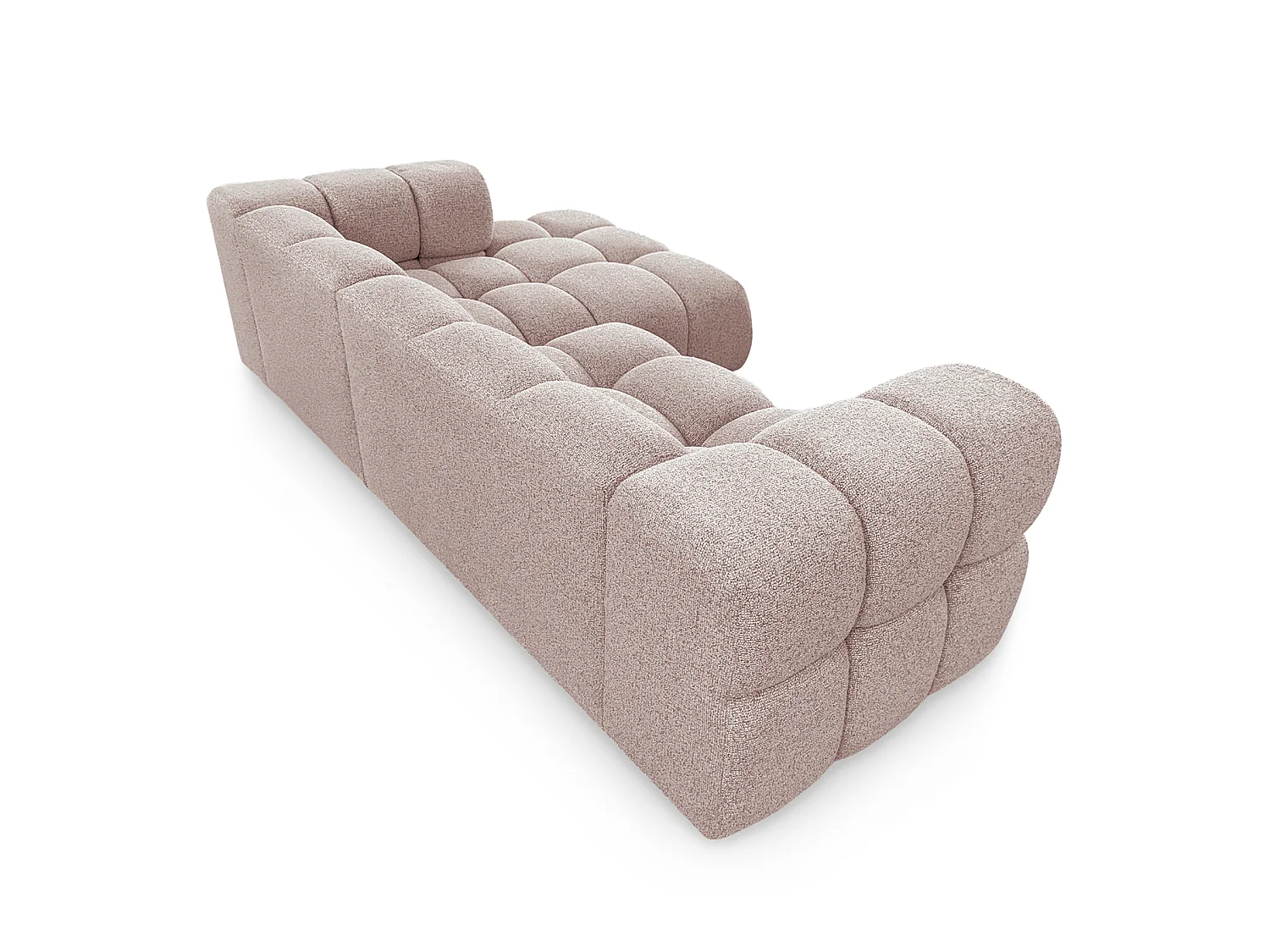Canapé d'angle droit capitonné en tissu bouclé rose poudré 280 cm - AVERRO