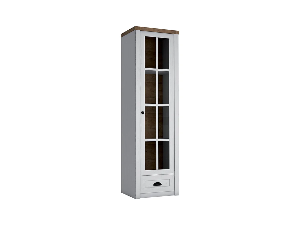 Vitrine 1 Tür 1 Schublade Léandre Weiß und Holz