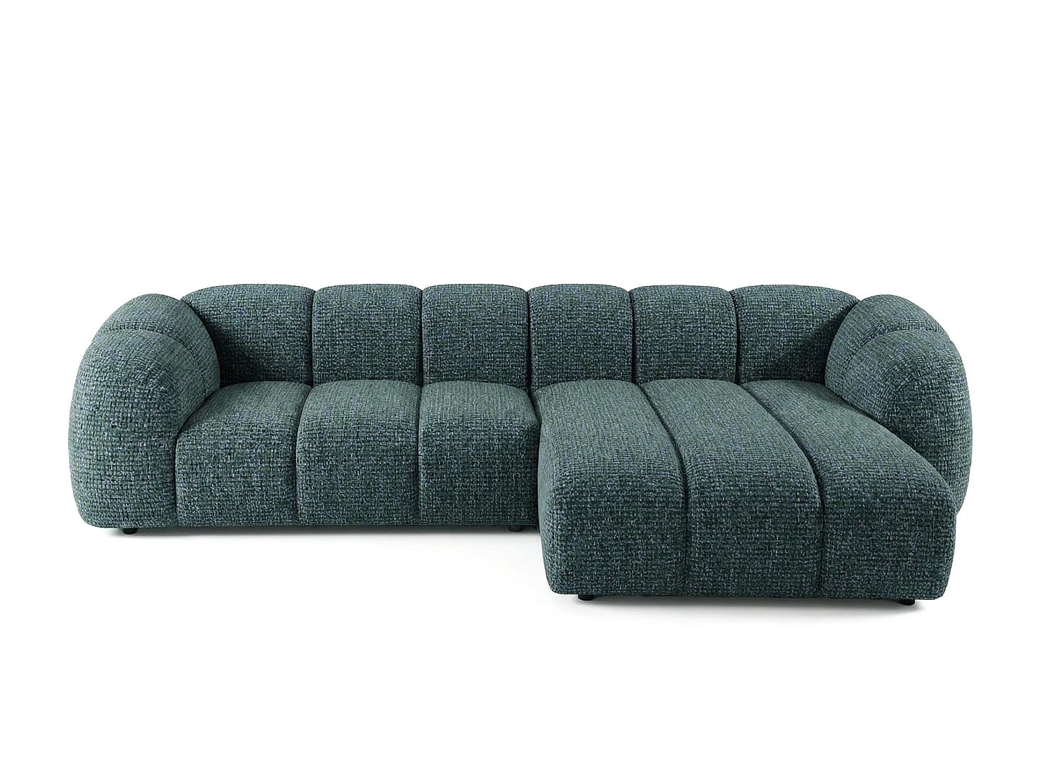 Canapé d'angle droit tissu bouclé bleu canard 280 cm - Mali Design