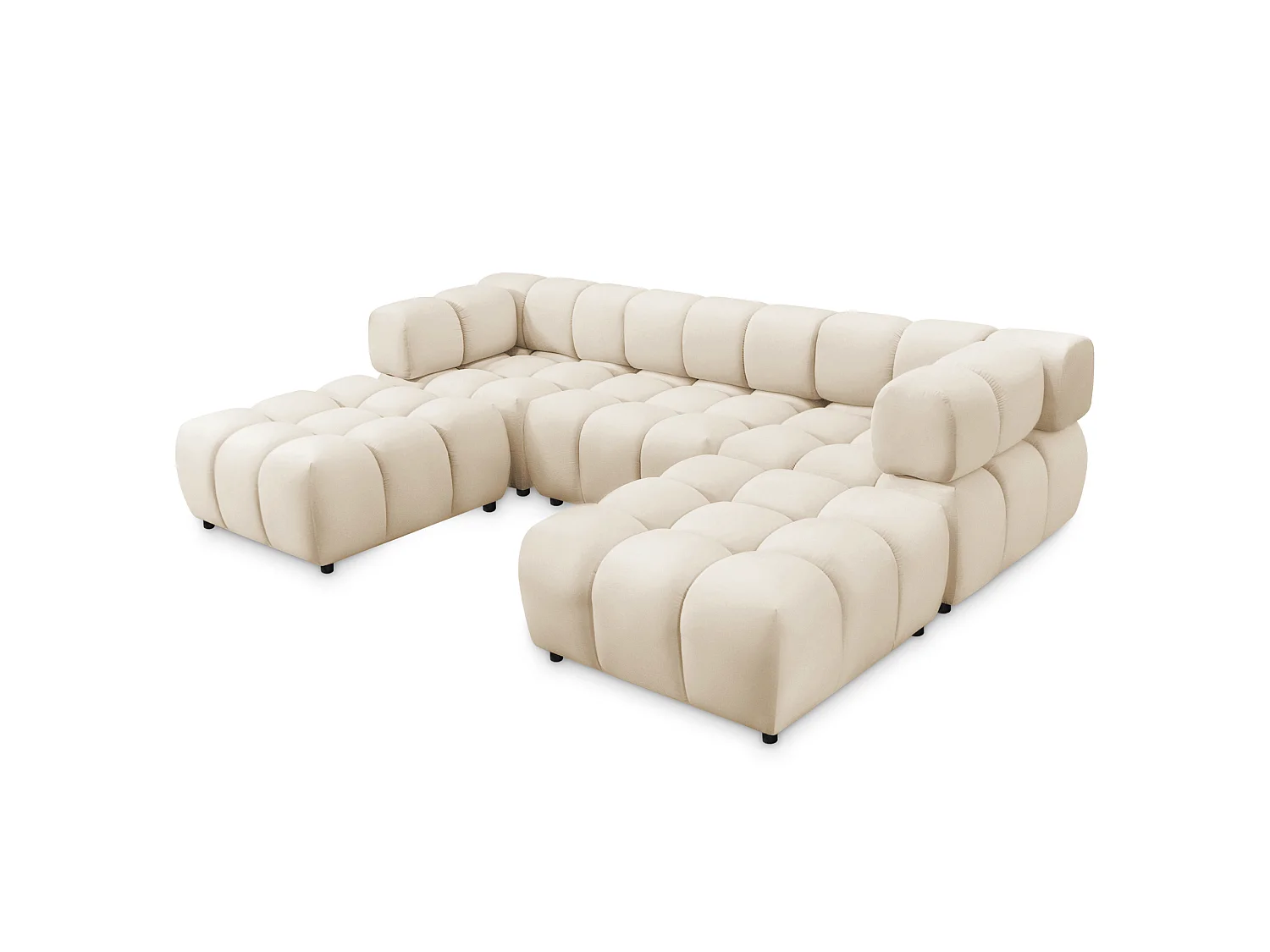 Canapé panoramique capitonné en velours beige 288 cm - TONDO