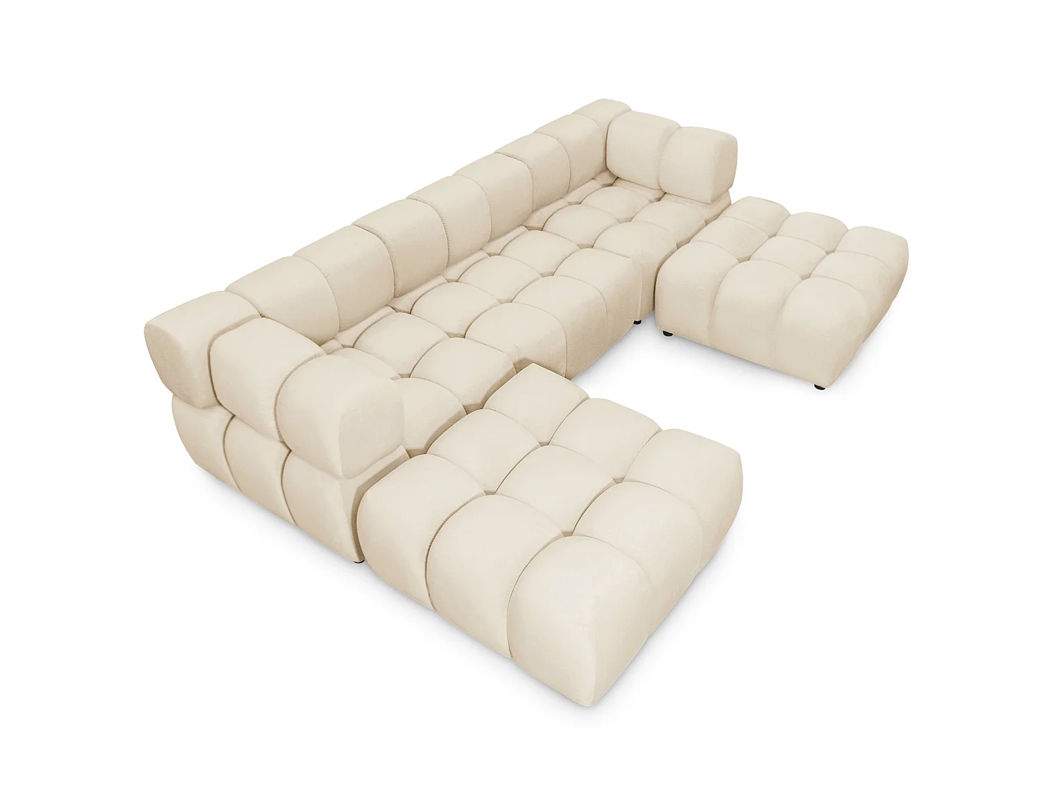 Canapé panoramique capitonné en velours beige 288 cm - TONDO