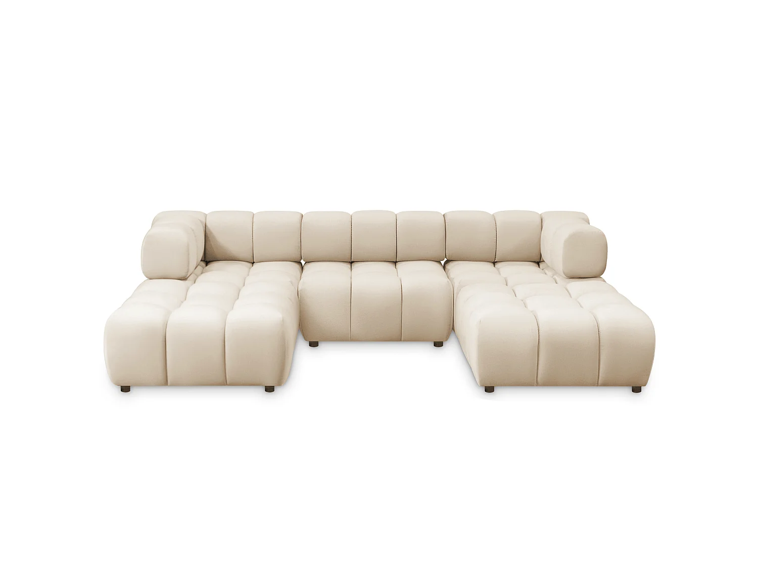 Canapé panoramique capitonné en velours beige 288 cm - TONDO