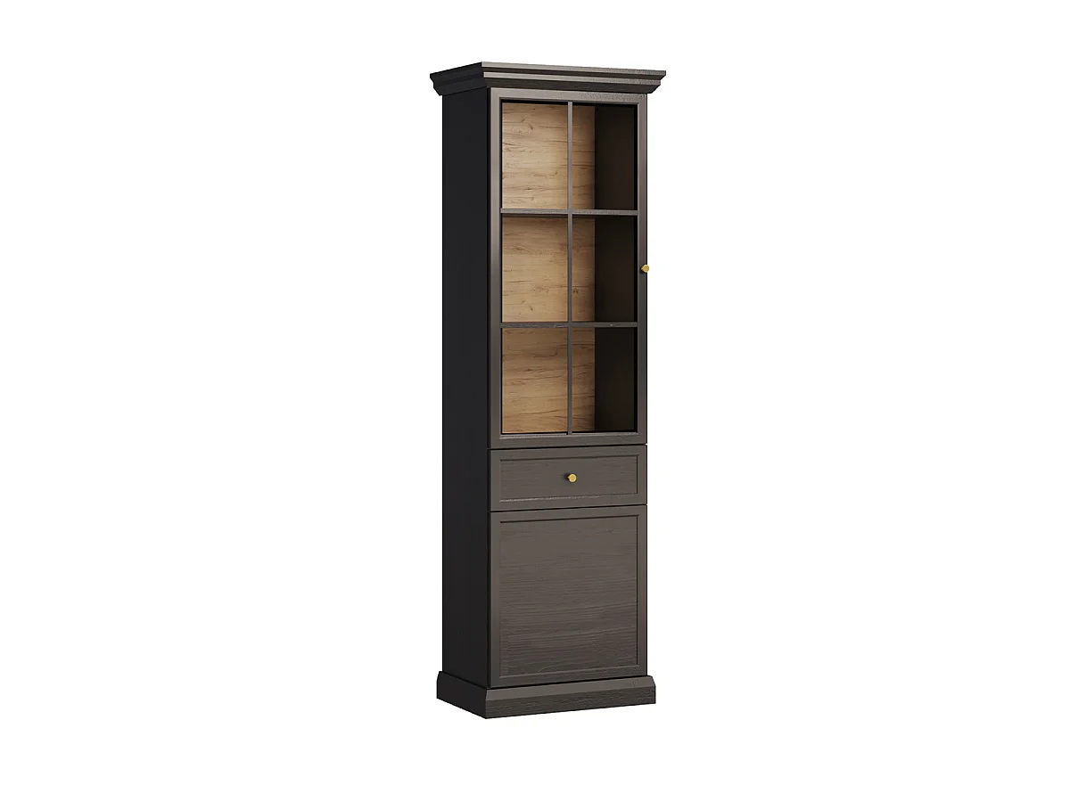 Vitrine 2 Türen 1 Schublade Toja Holz anthrazit
