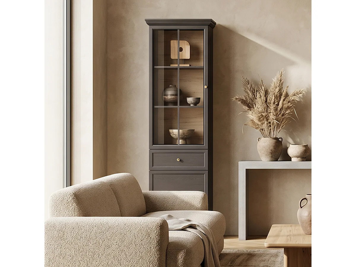Vitrine 2 Türen 1 Schublade Toja Holz anthrazit