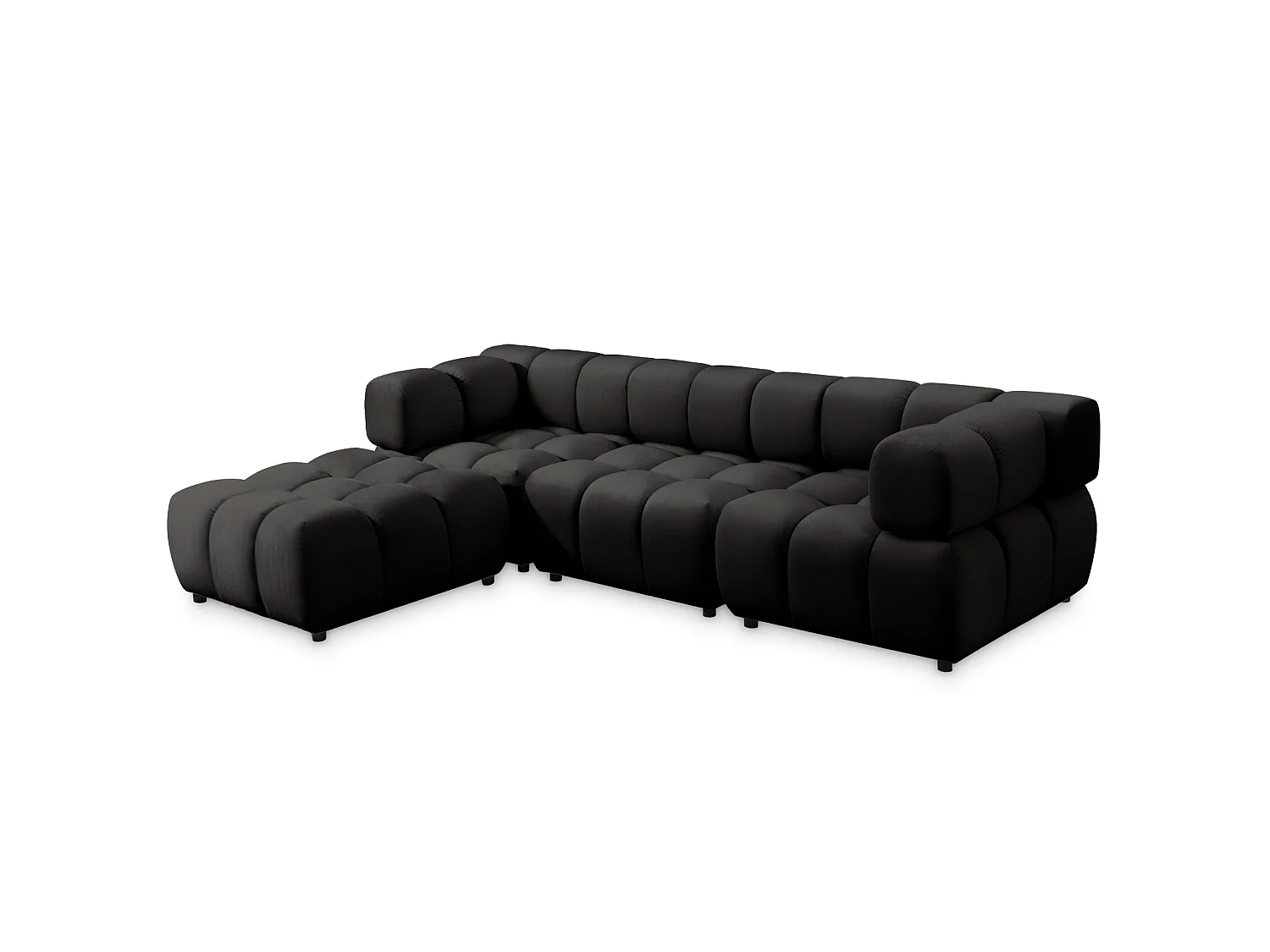 Canapé d'angle capitonné réversible en velours noir 288 cm - TONDO