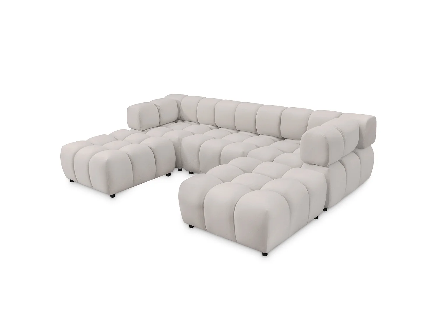 Canapé panoramique capitonné en velours gris clair 288 cm - TONDO