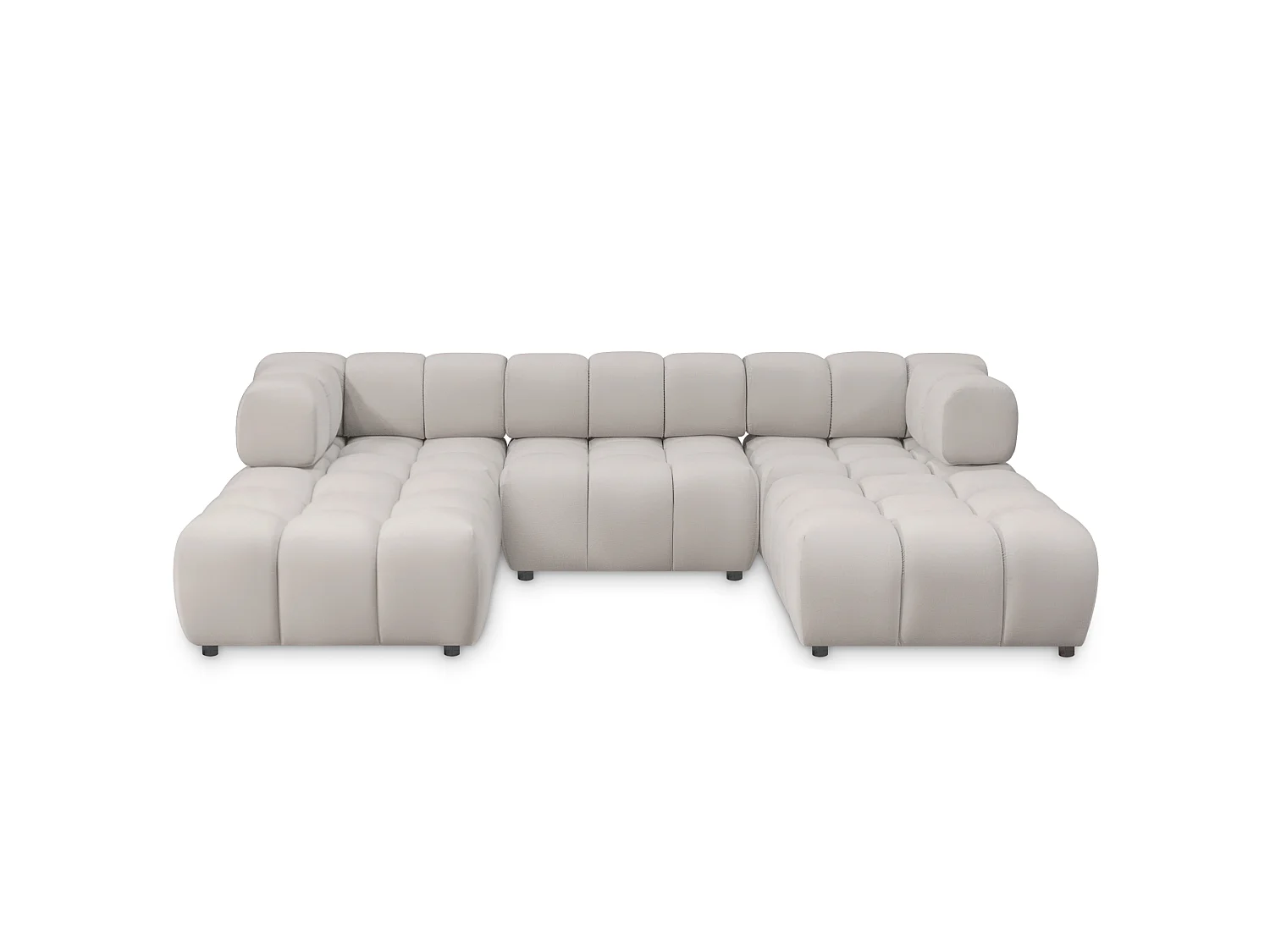 Canapé panoramique capitonné en velours gris clair 288 cm - TONDO