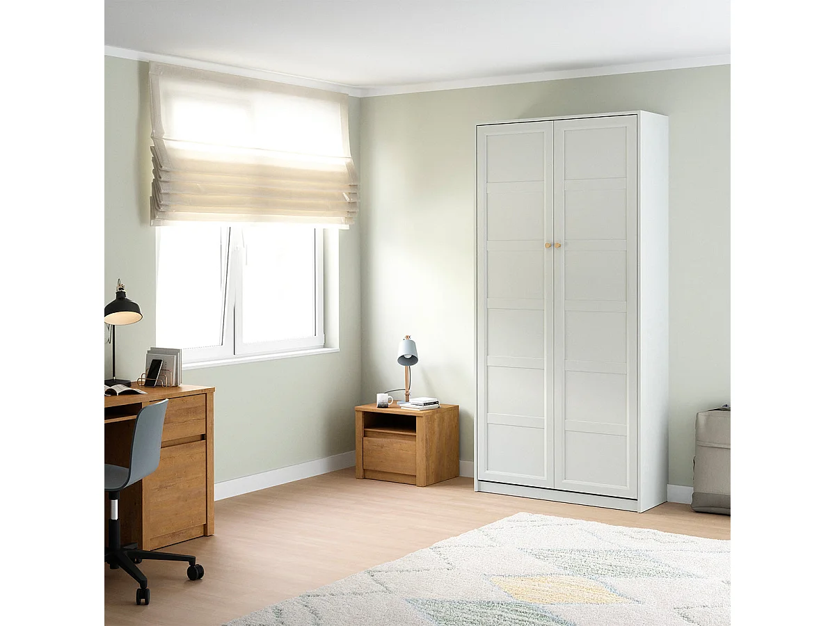 Lit escamotable 90x200 vertical sommier et tête de lit inclus Fergus Blanc