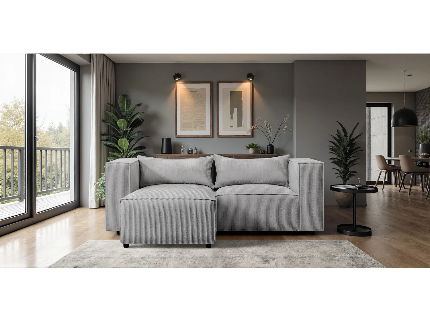 Canapé d'angle modulable en velours côtelé gris 210 cm - MODULO
