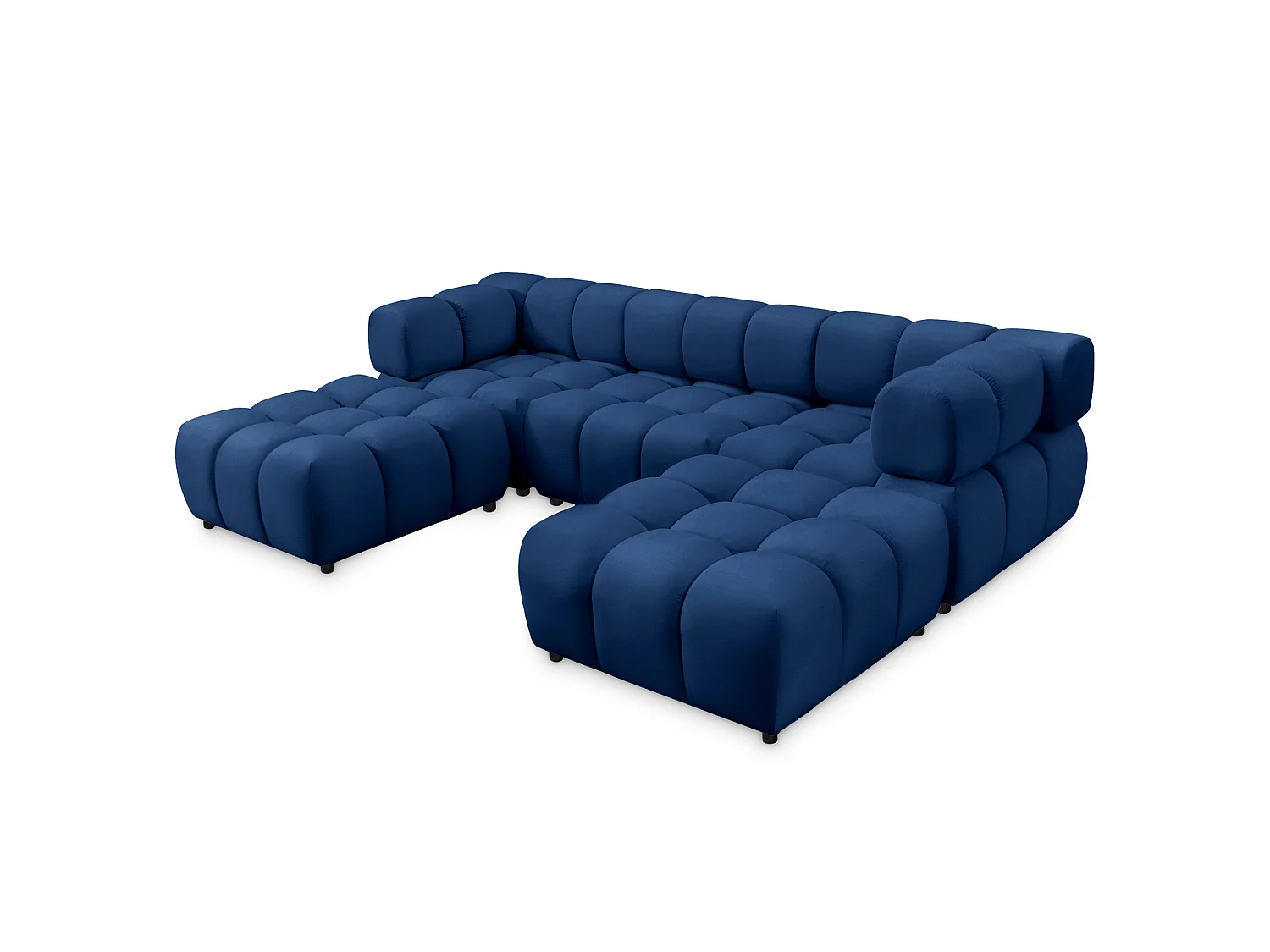 Canapé panoramique capitonné en velours bleu nuit 288 cm - TONDO