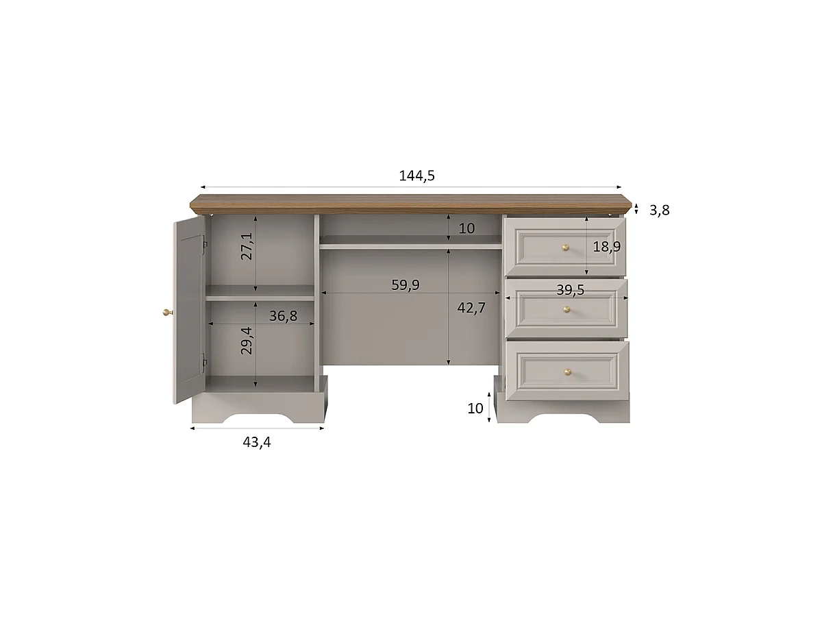 Bureau 1 porte 3 tiroirs Dulci Cachemire et Bois